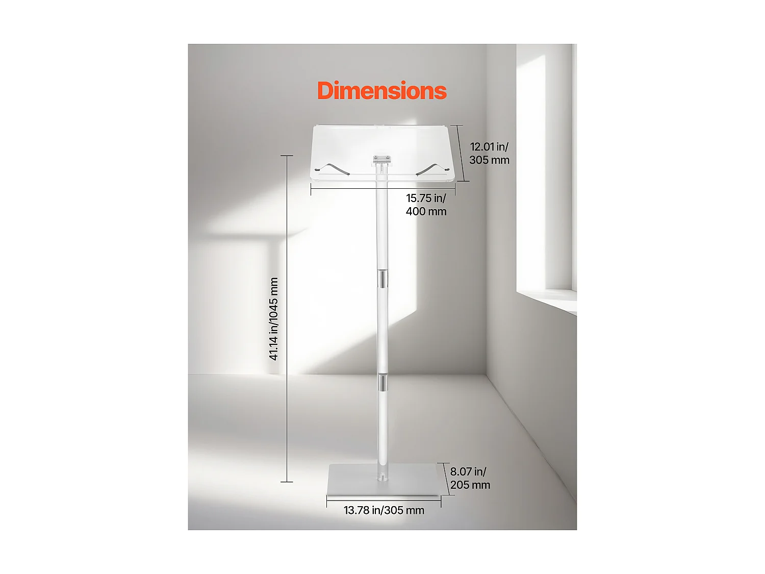 Lessenaar SucceBuy 104,5 cm, Podium op Poort van Acryl, Lessenaar voor Presentatie met Groot Leesopper vlak en Boekenklemmen