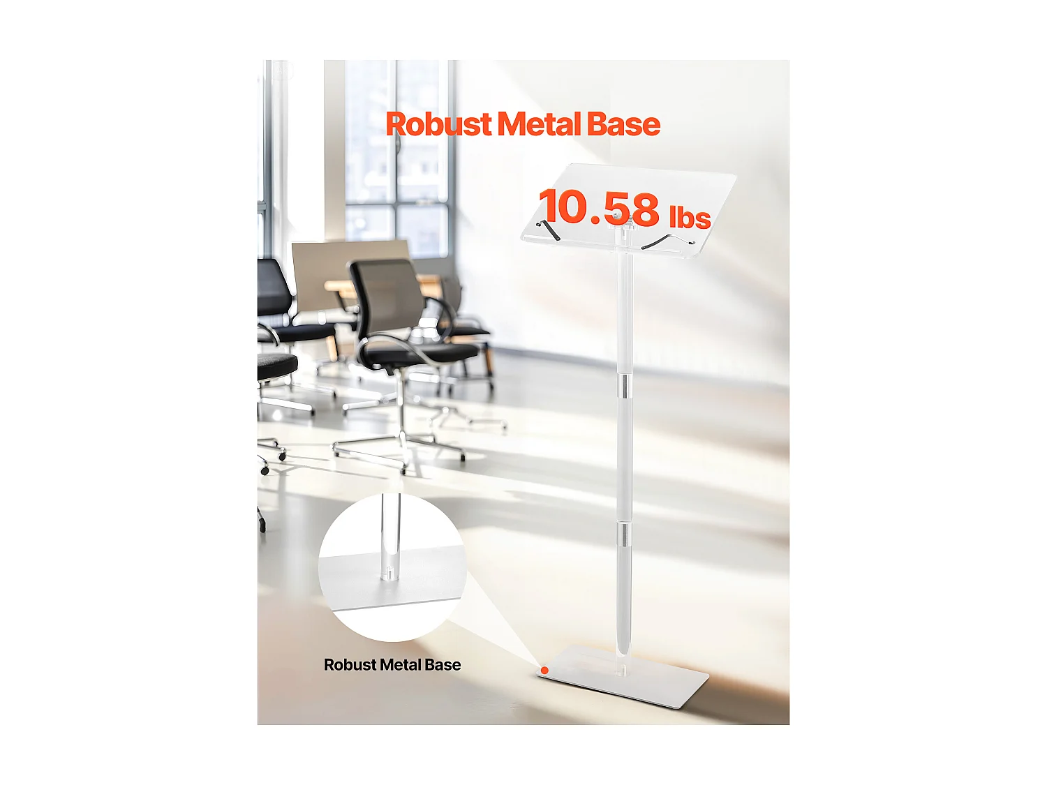 Lessenaar SucceBuy 104,5 cm, Podium op Poort van Acryl, Lessenaar voor Presentatie met Groot Leesopper vlak en Boekenklemmen