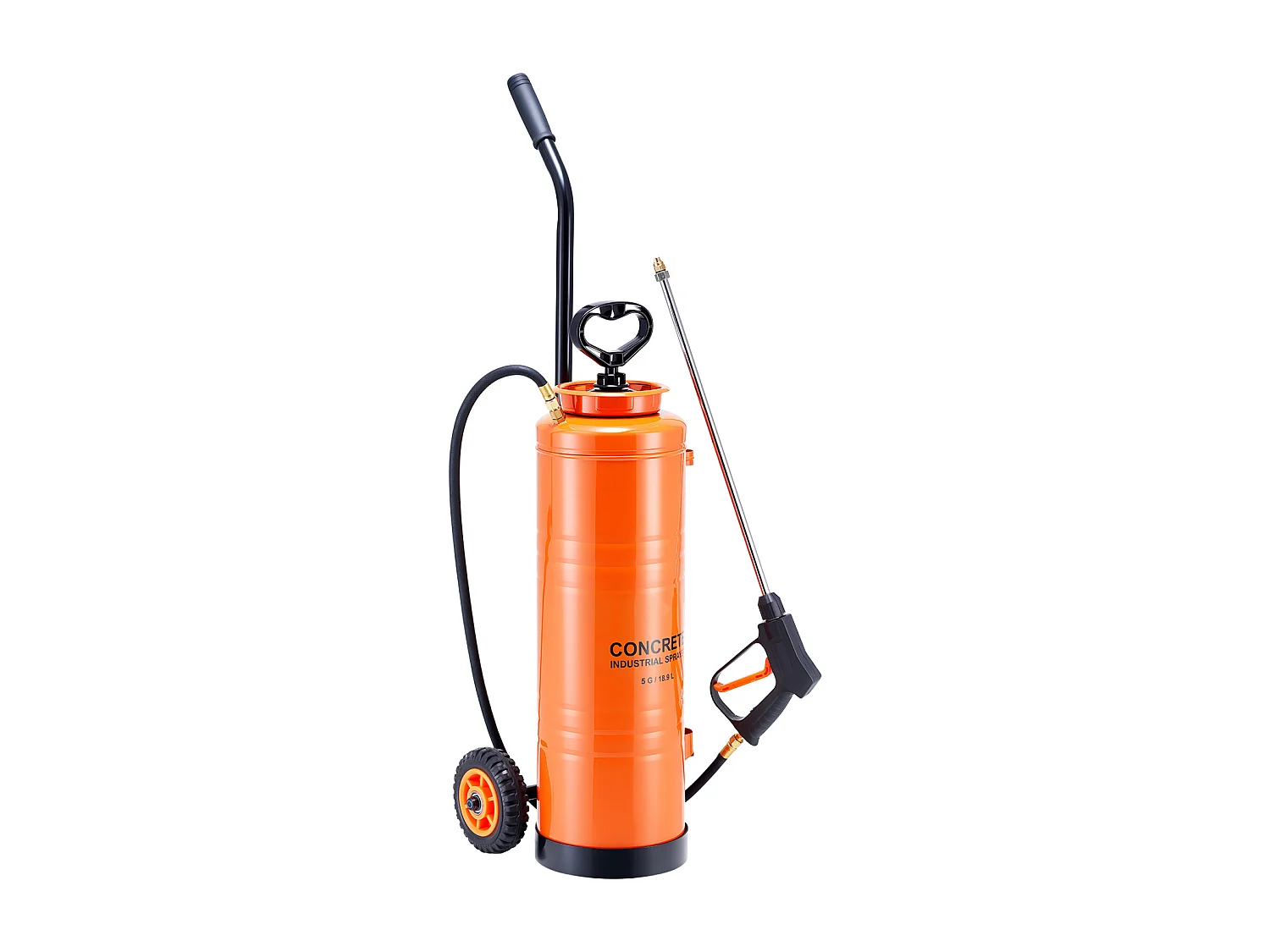 Industriële Roestvrijstalen Sproeier SucceBuy op Wieltjes, Inhoud Ca. 13,2 l, Handpomp, met Spuitlans 52 cm, Slang 1,2 m en 3 m, 2 Messing Spuitmonden