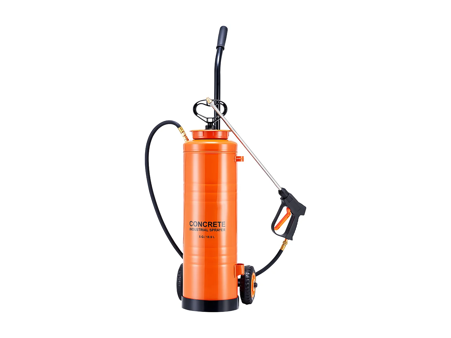 Industriële Roestvrijstalen Sproeier SucceBuy op Wieltjes, Inhoud Ca. 13,2 l, Handpomp, met Spuitlans 52 cm, Slang 1,2 m en 3 m, 2 Messing Spuitmonden