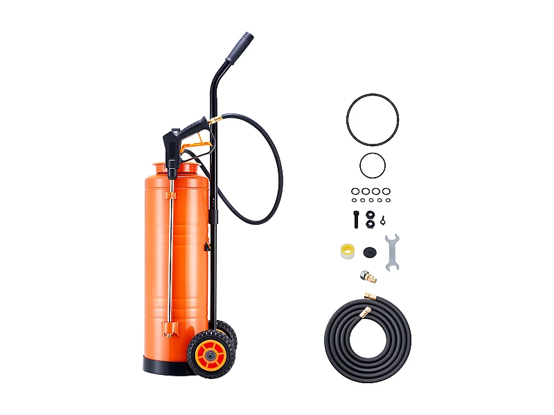 Spruzzatore SucceBuy in Acciaio Inossidabile Industriale con Ruote, Capacità Circa 19 L, con Lancia da 52 cm, Tubo da 1,2 m e 3 m, 2 Ugelli in Ottone