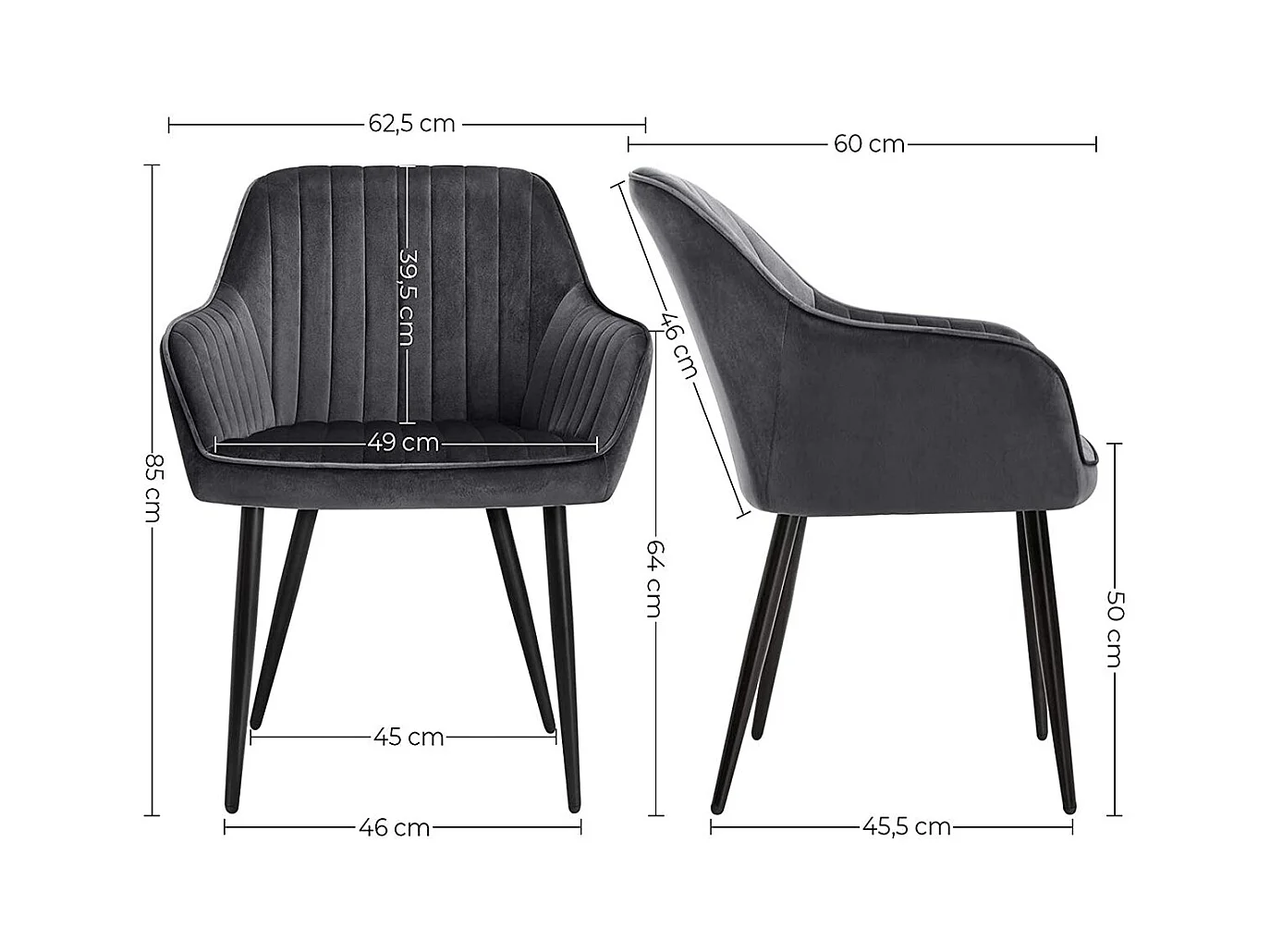 Set di 6 sedie da pranzo con gambe in metallo