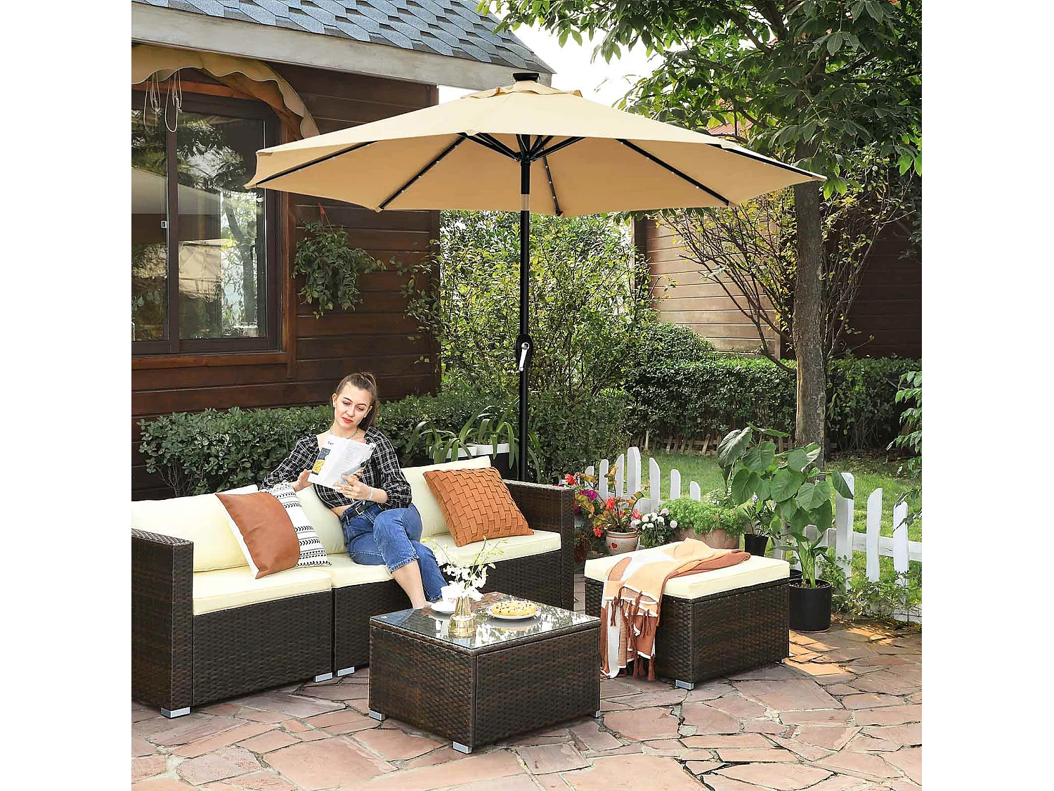 Sonnenschirm mit LED-Solar-Beleuchtung