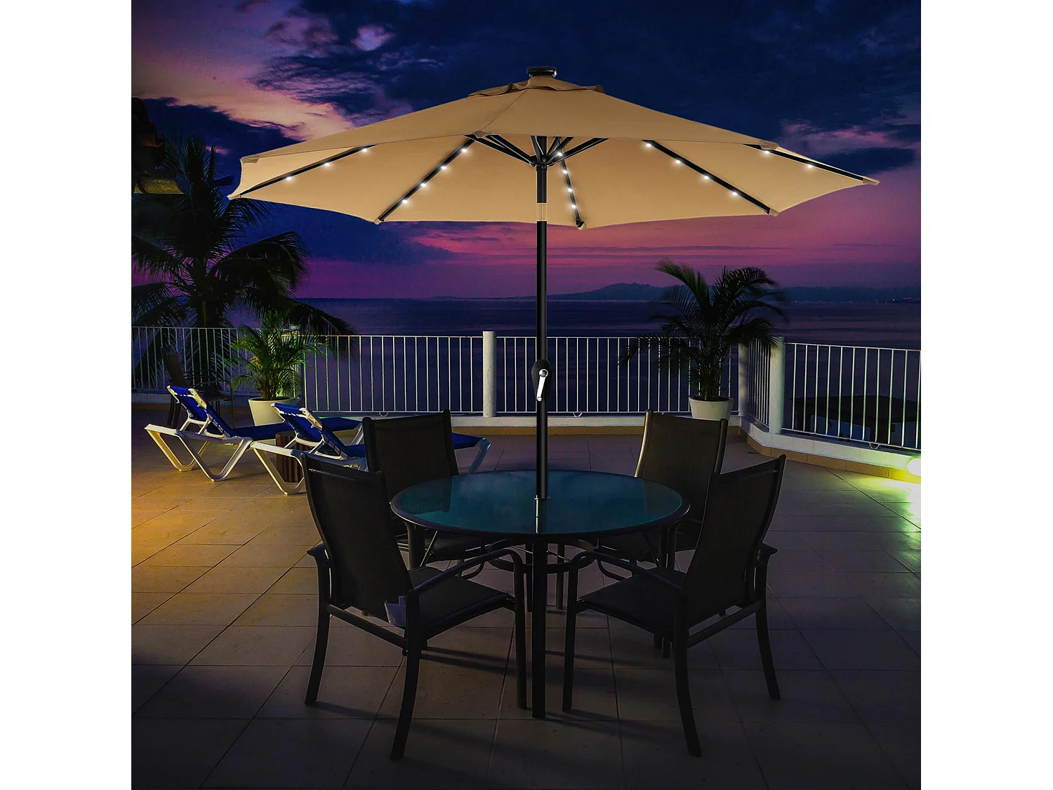 Sonnenschirm mit LED-Solar-Beleuchtung