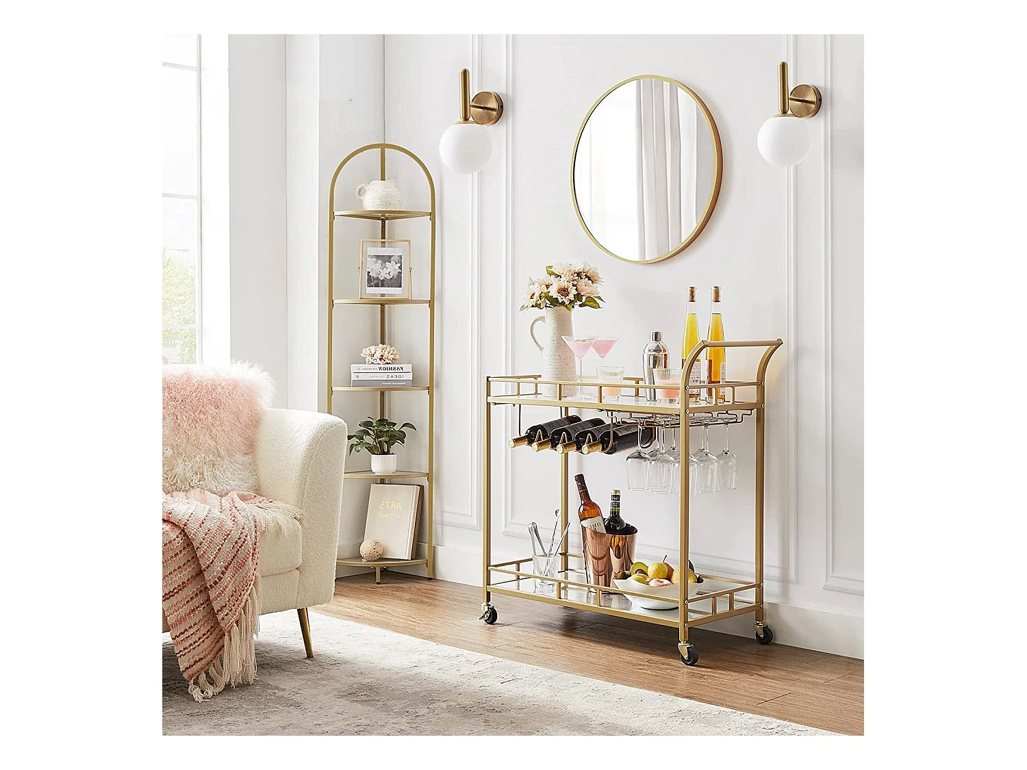 Chariot de service avec plateaux en verre