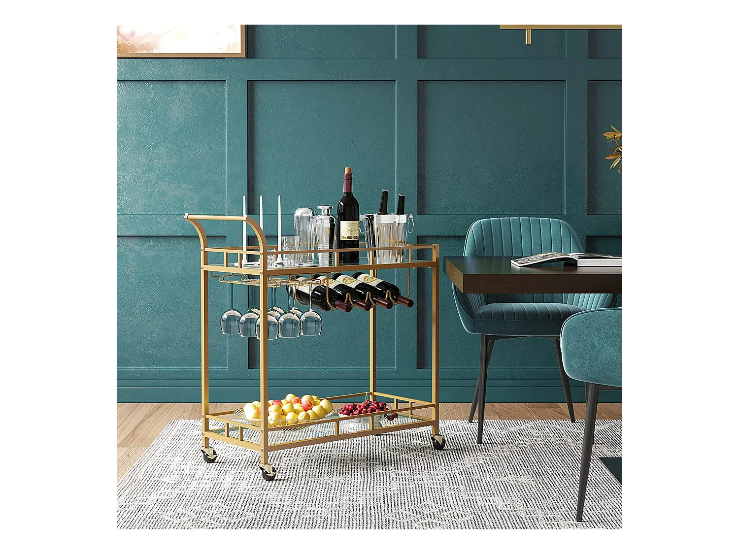 Chariot de service avec plateaux en verre