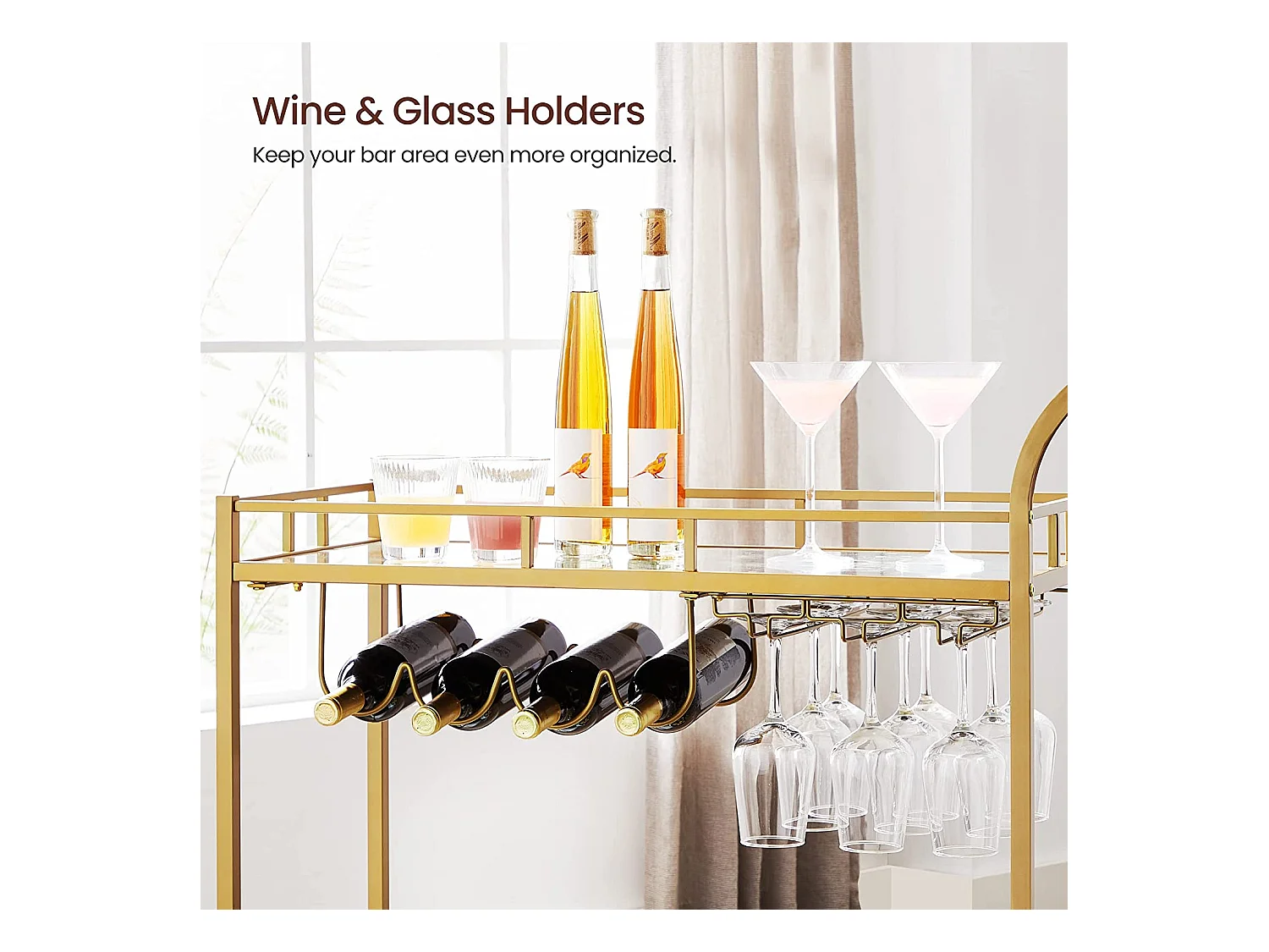 Chariot de service avec plateaux en verre