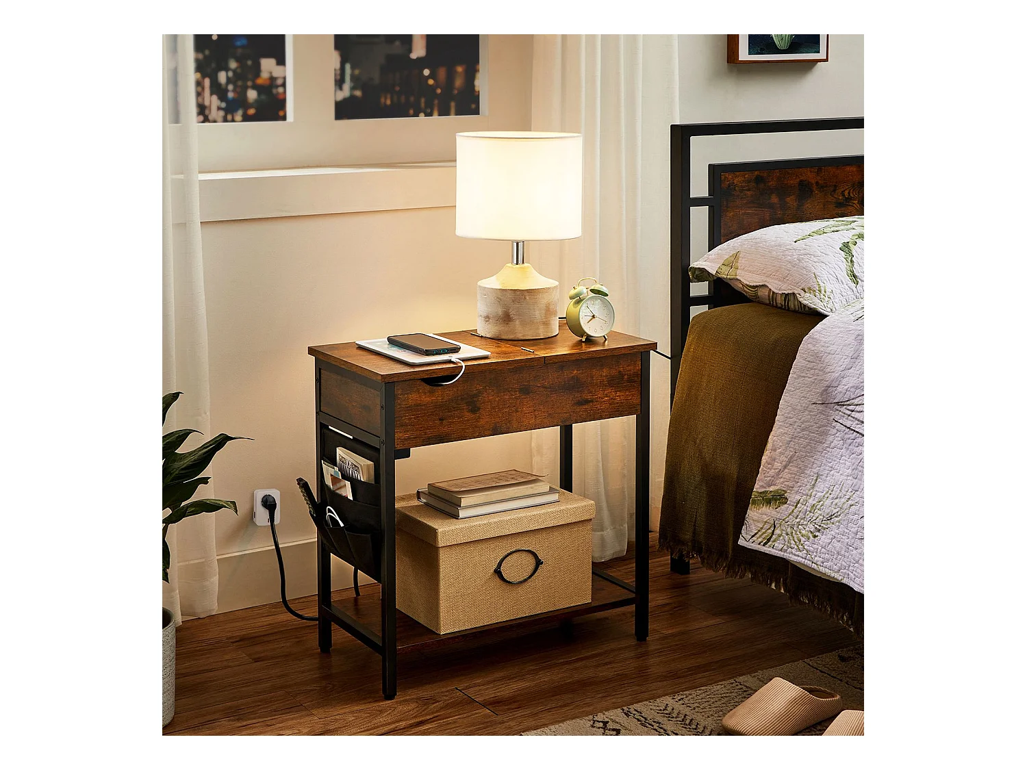 Beistelltisch Nachttisch mit Steckdosen