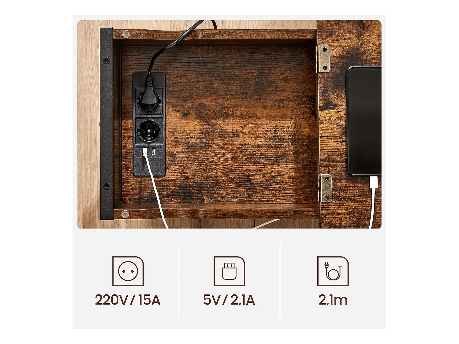 Beistelltisch Nachttisch mit Steckdosen