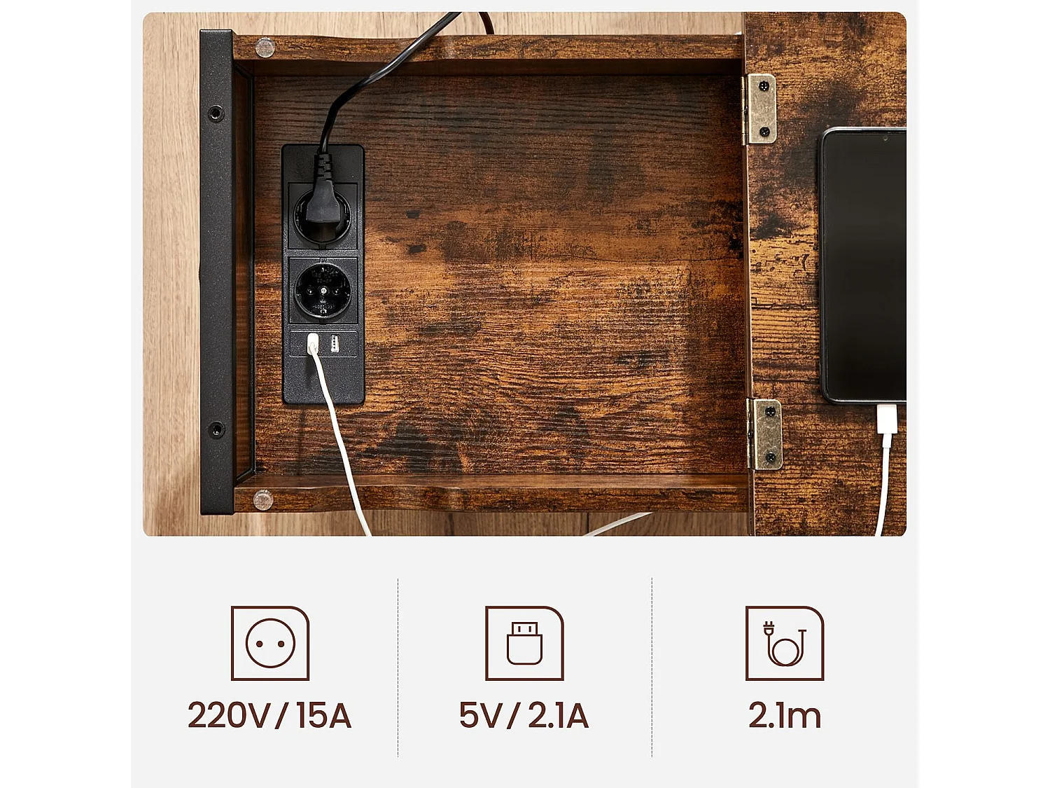 Beistelltisch Nachttisch mit Steckdosen