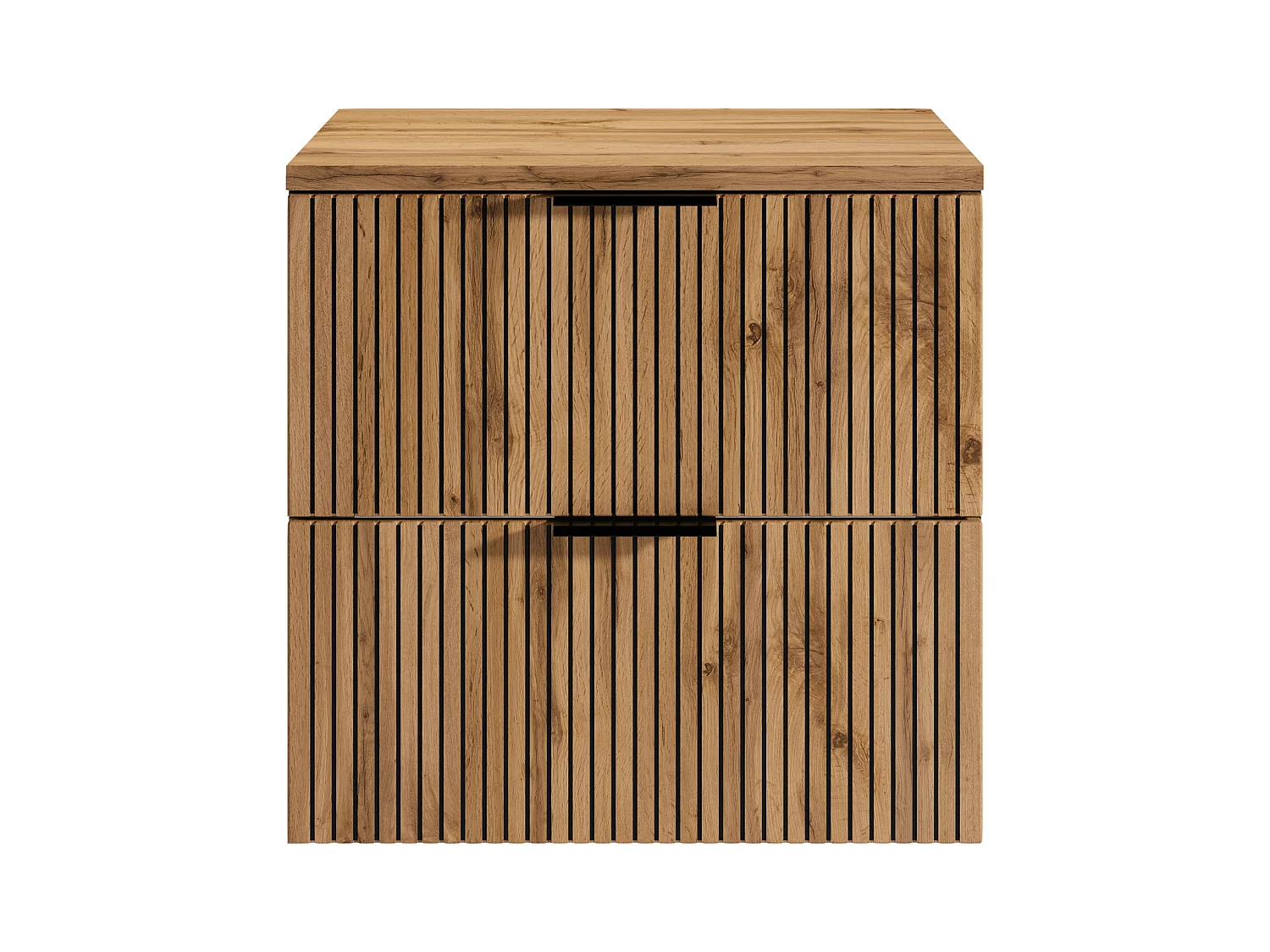 Meuble sous vasque suspendu strié avec planche - Naturel clair et noir - 60 cm - MADELA