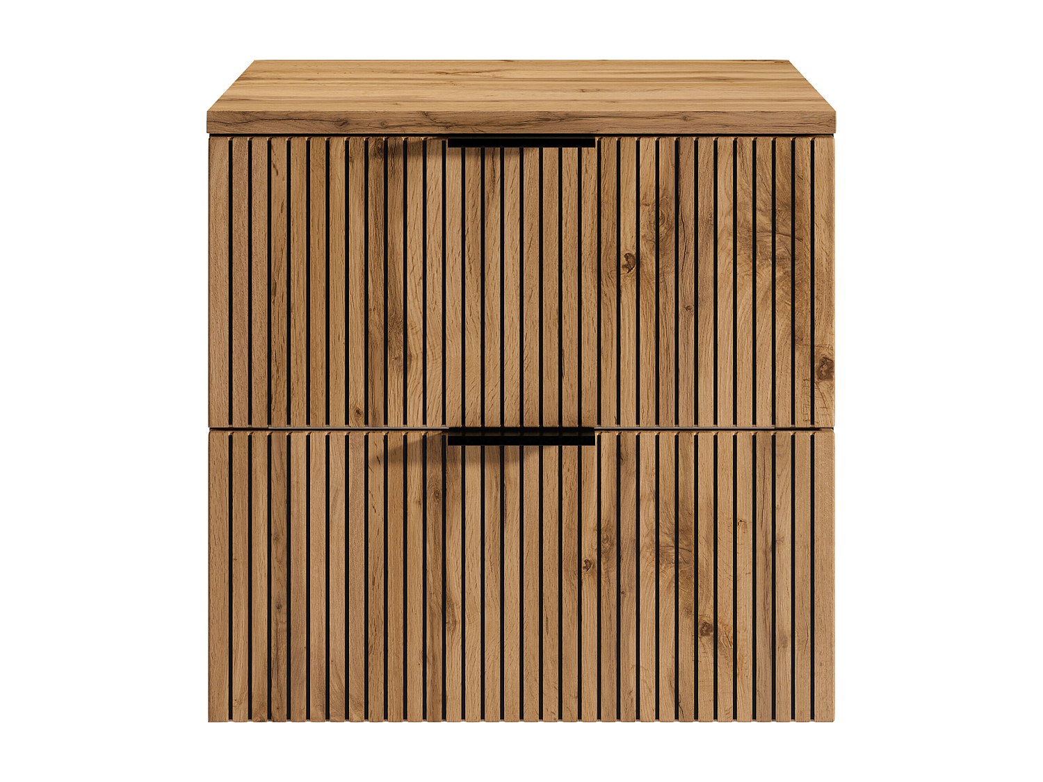 Waschbeckenunterschrank hängend mit Struktur und Holzplatte - Heller Naturt günstig online kaufen