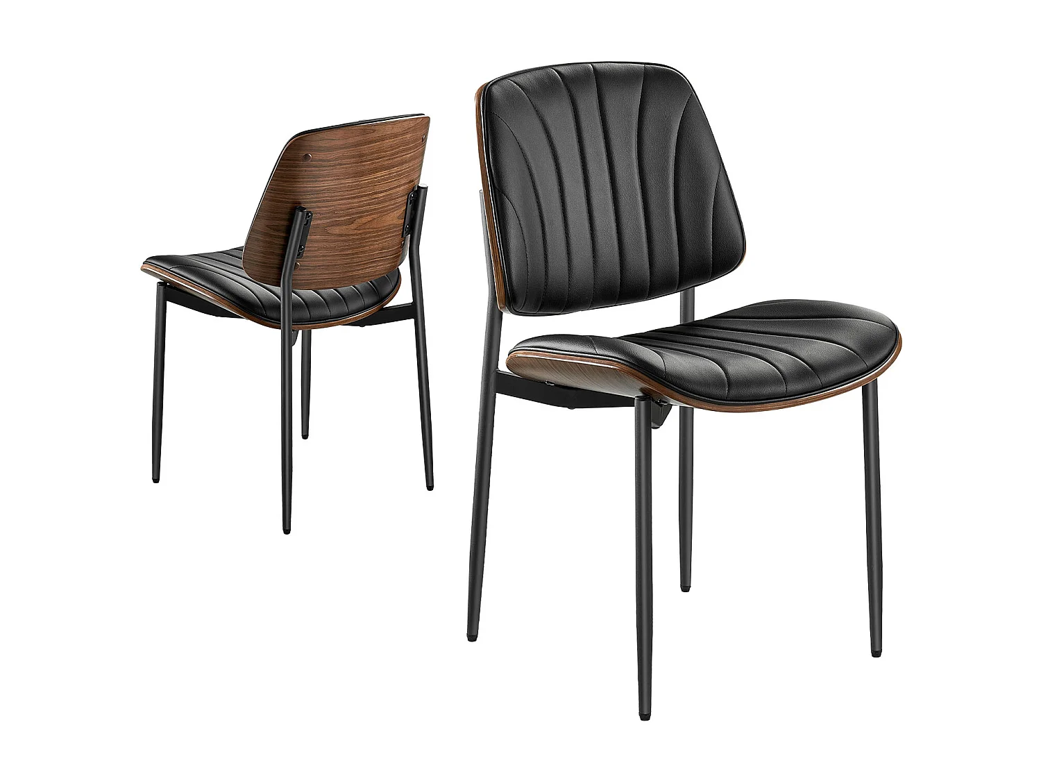 Chaises Salle À Manger Modernes SucceBuy, Ensemble Chaises de Cuisine en Cuir 2 Pièces, avec Dossier et Pieds en Métal, pour  Table À Manger, Noir