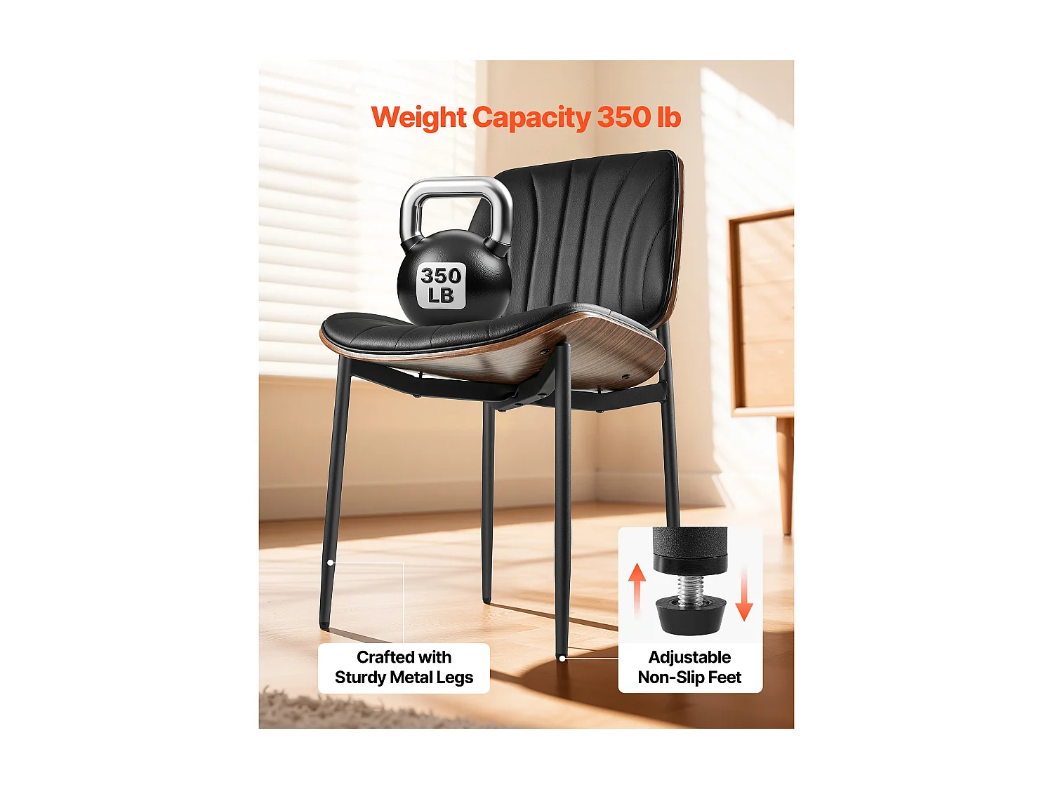 Chaises Salle À Manger Modernes SucceBuy, Ensemble Chaises de Cuisine en Cuir 2 Pièces, avec Dossier et Pieds en Métal, pour  Table À Manger, Noir