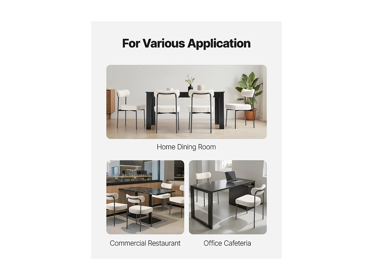 Sedie da Pranzo Bouclettes SucceBuy, Set di 4 Sedie da Cucina Sherpa, con Schienale Curvo e Gambe in Metallo, per Tavolo da Pranzo, Bianco