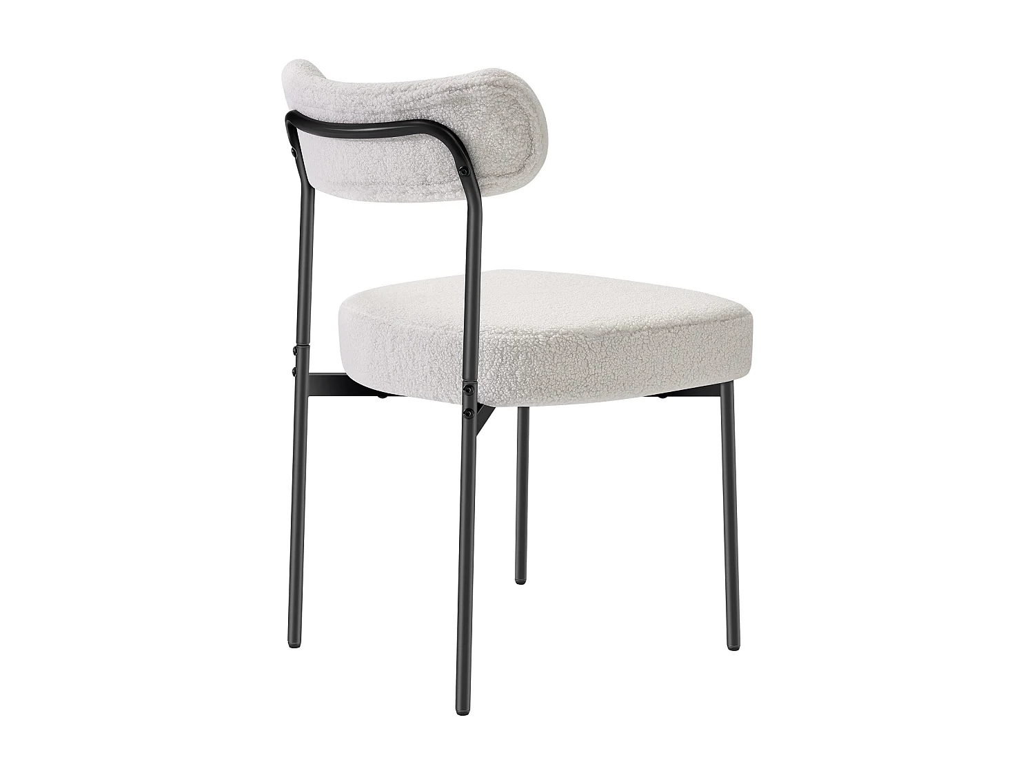 Sedie da Pranzo Bouclettes SucceBuy, Set di 4 Sedie da Cucina Sherpa, con Schienale Curvo e Gambe in Metallo, per Tavolo da Pranzo, Bianco