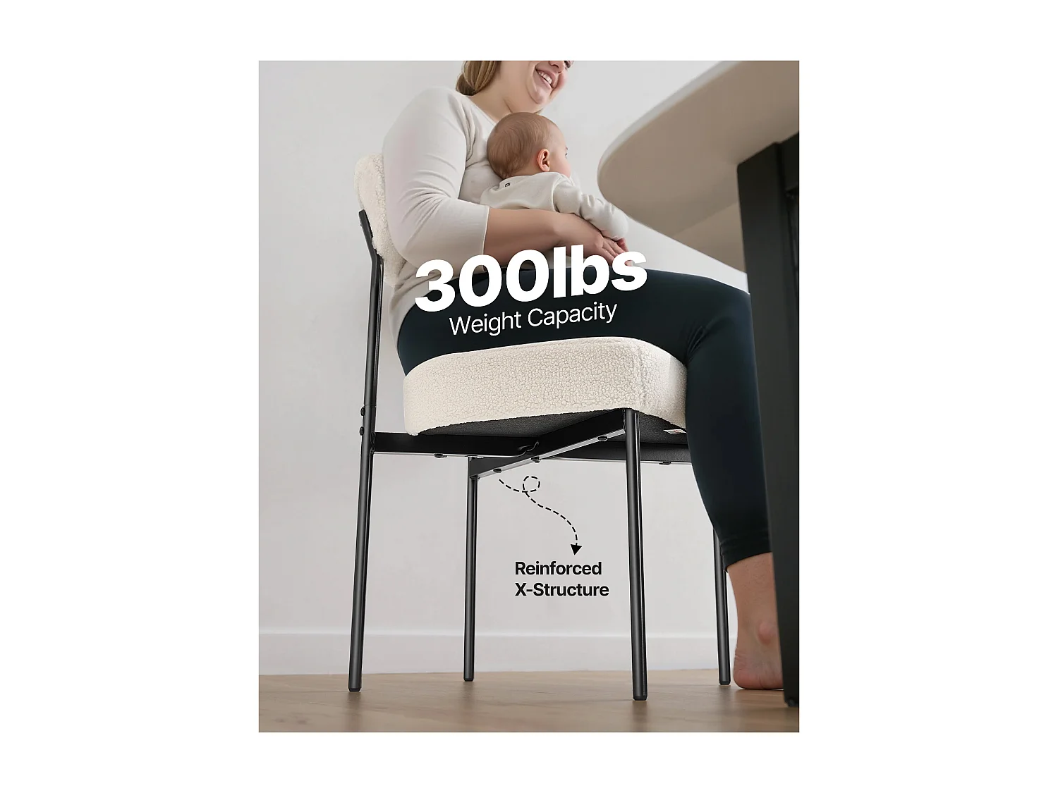 Chaises Salle À Manger Bouclettes SucceBuy, Ensemble Chaises de Cuisine Sherpa 4 Pièces, avec Dossier Incurvé Et Pieds en Métal, pour Table À Manger, Blanc