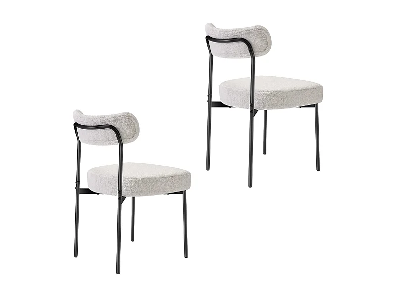 Chaises Salle À Manger Bouclettes SucceBuy, Ensemble Chaises de Cuisine Sherpa 2 Pièces, avec Dossier Incurvé Et Pieds en Métal, pour Table À Manger, Blanc