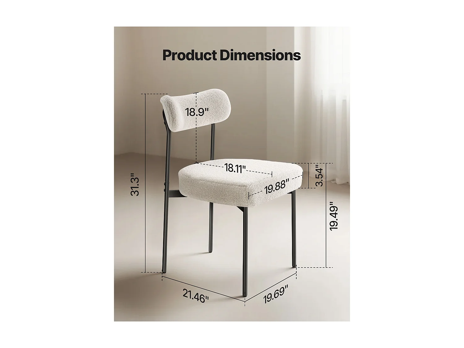 Chaises Salle À Manger Bouclettes SucceBuy, Ensemble Chaises de Cuisine Sherpa 2 Pièces, avec Dossier Incurvé Et Pieds en Métal, pour Table À Manger, Blanc