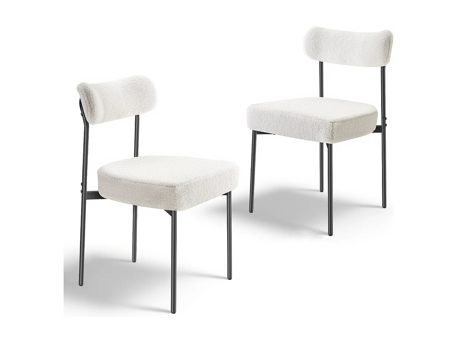 Chaises Salle À Manger Bouclettes SucceBuy, Ensemble Chaises de Cuisine Sherpa 2 Pièces, avec Dossier Incurvé Et Pieds en Métal, pour Table À Manger, Blanc