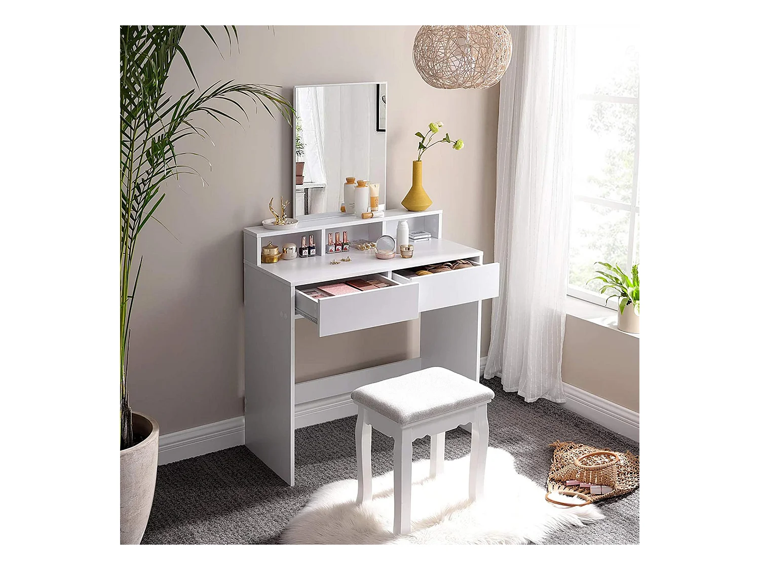 Schminktisch mit rechteckigem Spiegel Bhiwandi