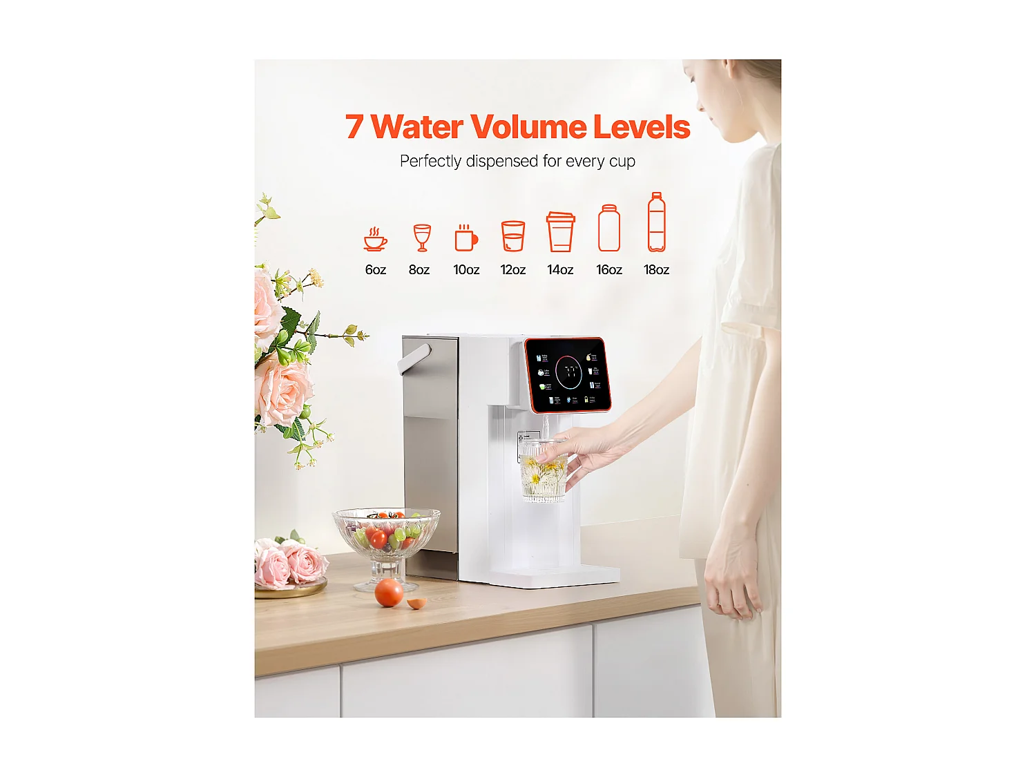 Dystrybutor Wody SucceBuy Gorącej Natychmiastowej na Blat, Fontanna z Gorącą Wodą z Wyjmowanym Zbiornikiem 3 L, 6 Regulowanych Temperatur i 8 Poziomów