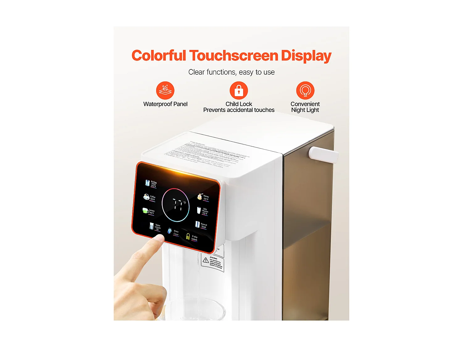 Dystrybutor Wody SucceBuy Gorącej Natychmiastowej na Blat, Fontanna z Gorącą Wodą z Wyjmowanym Zbiornikiem 3 L, 6 Regulowanych Temperatur i 8 Poziomów