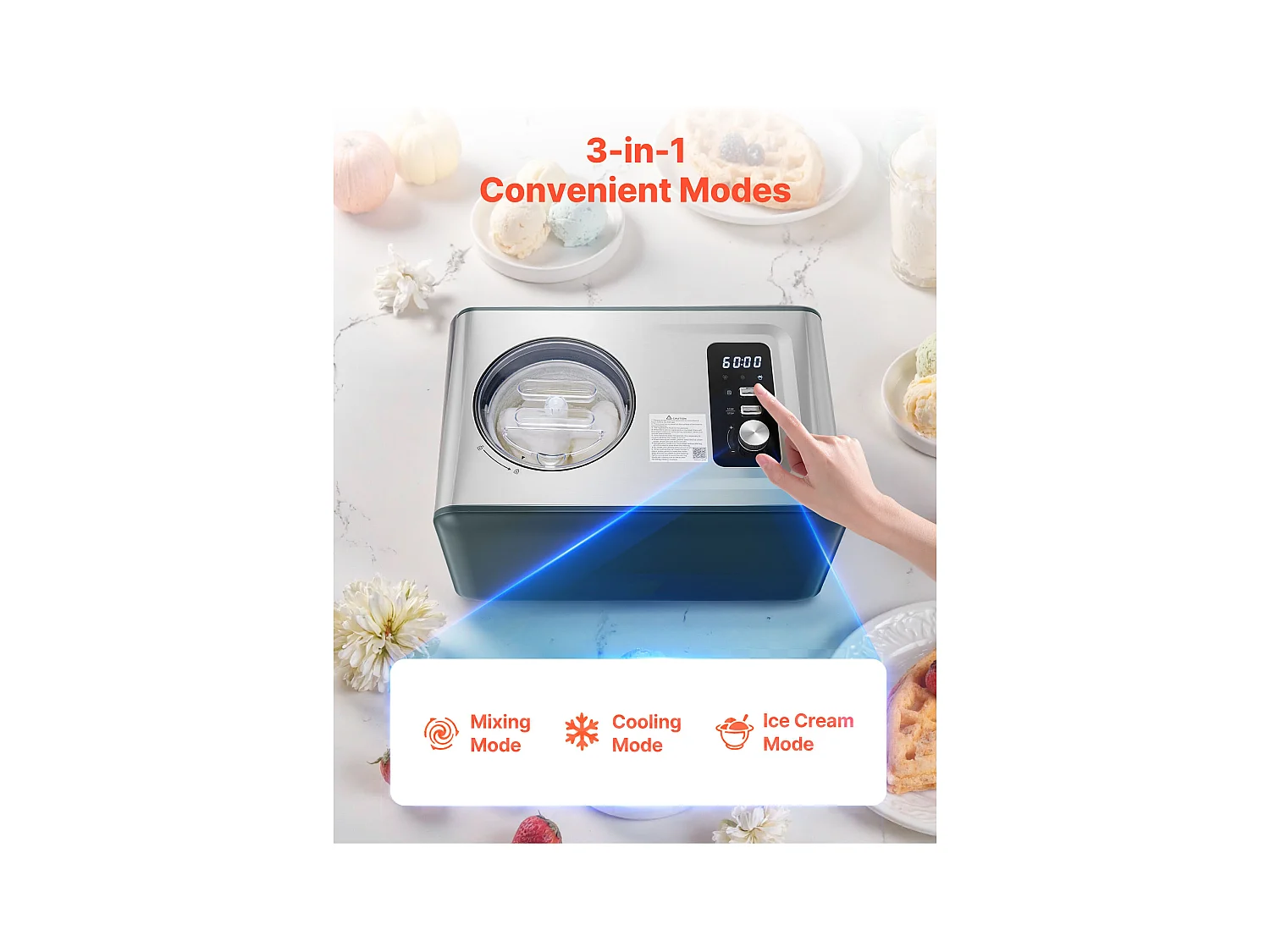 Eismaschine SucceBuy Automatisch 1,5 L, Eisturbine für Sorbet mit Integriertem Kompressor, Elektrische Eismaschine ohne Vorgefrieren