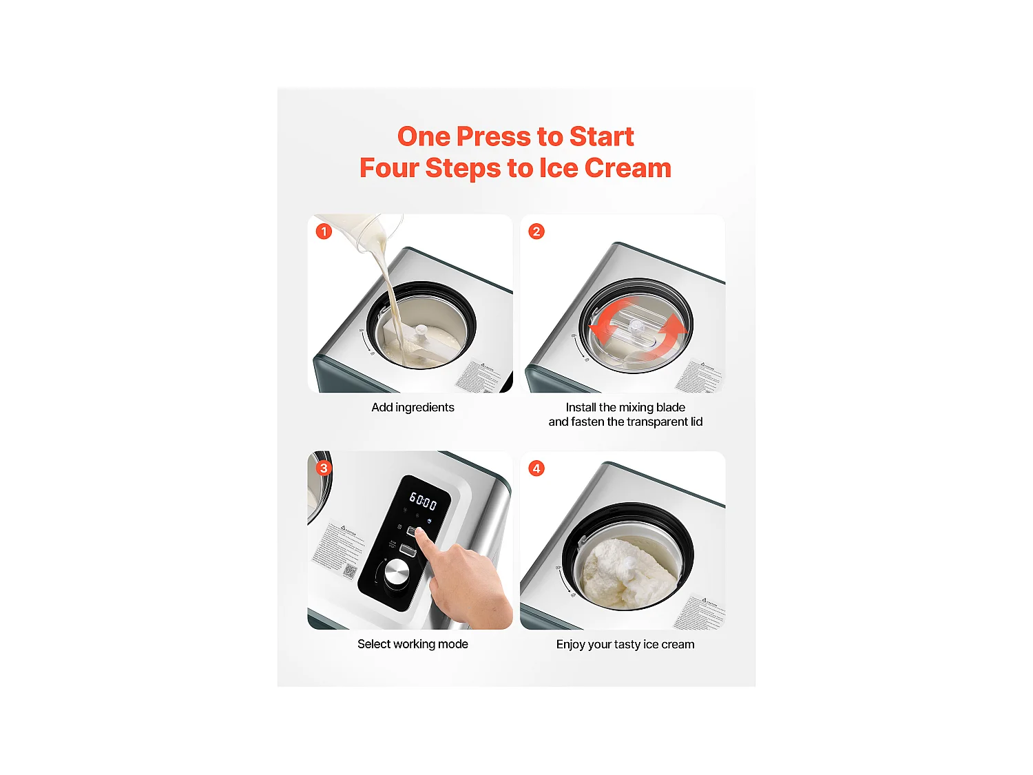 Eismaschine SucceBuy Automatisch 1,5 L, Eisturbine für Sorbet mit Integriertem Kompressor, Elektrische Eismaschine ohne Vorgefrieren