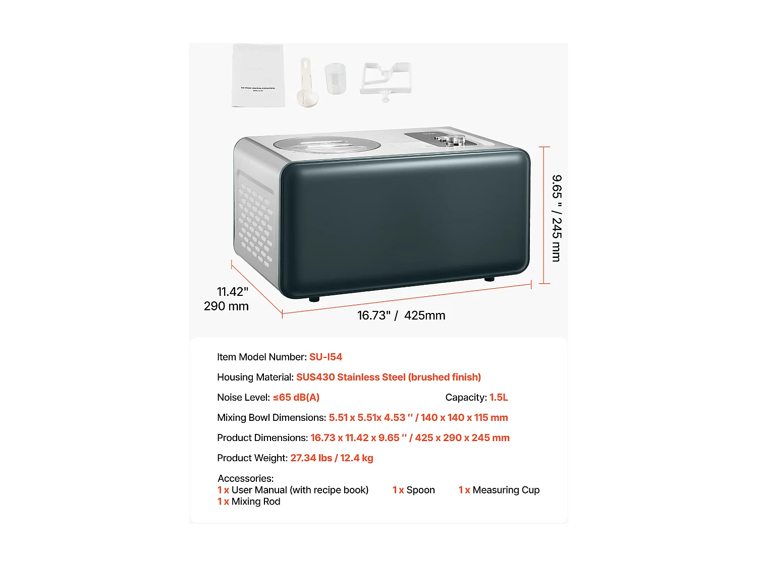 Gelatiera SucceBuy Automatica de 1,5 L, Turbina per Gelati Sorbetti con Compressore Integrato, Macchina per Gelati Elettrica senza Precongelazione