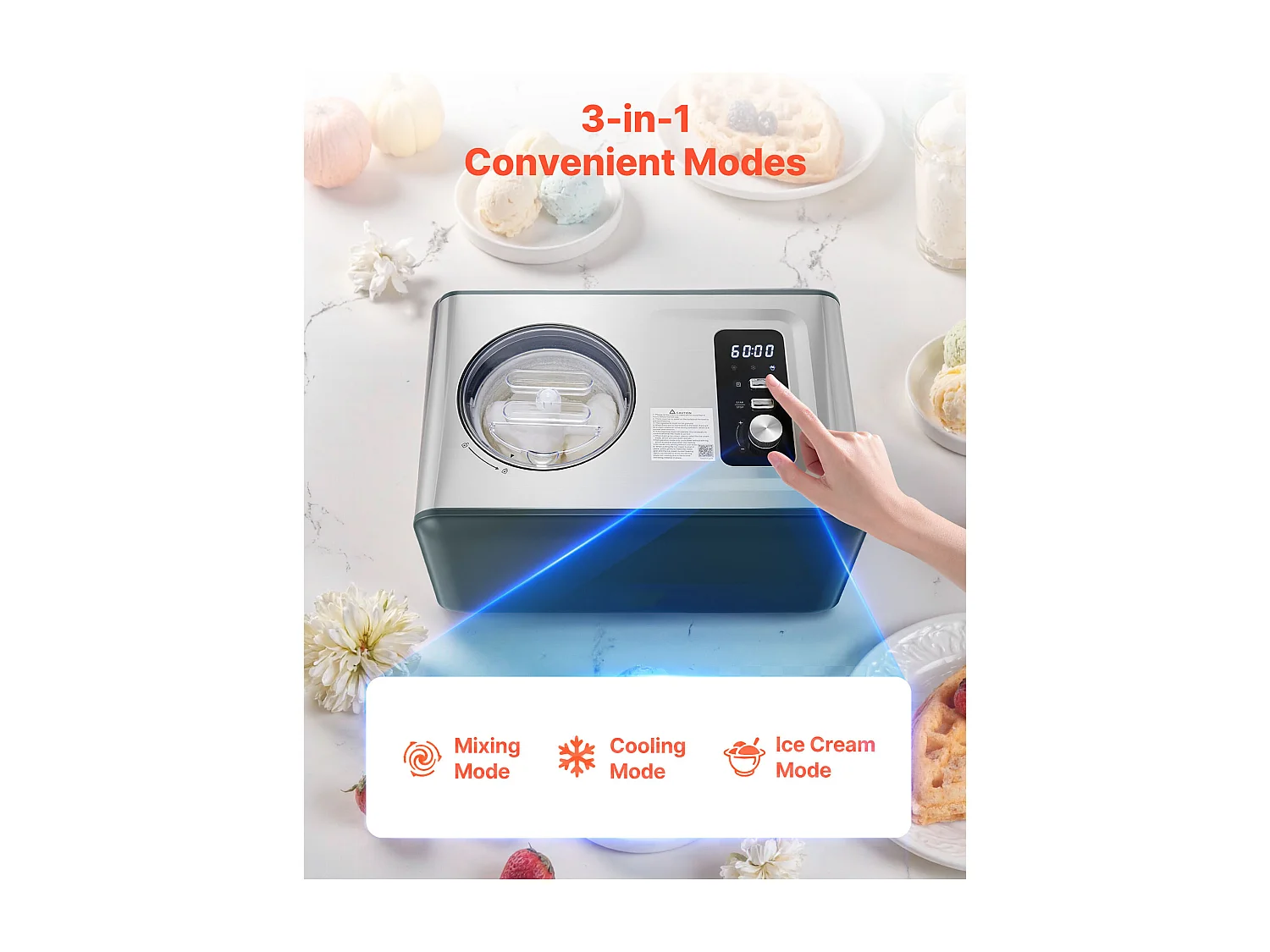 Gelatiera SucceBuy Automatica de 1,5 L, Turbina per Gelati Sorbetti con Compressore Integrato, Macchina per Gelati Elettrica senza Precongelazione