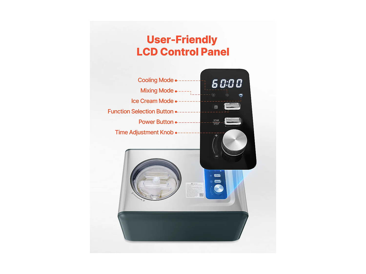 Gelatiera SucceBuy Automatica de 1,5 L, Turbina per Gelati Sorbetti con Compressore Integrato, Macchina per Gelati Elettrica senza Precongelazione