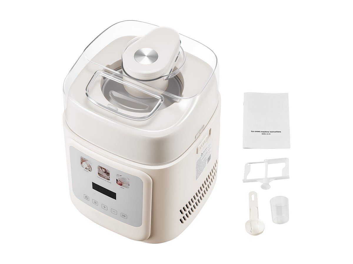 Sorbetière SucceBuy Automatique Verticale, Turbine à Glace Sorbets Yaourt Glacé avec Compresseur Intégré, Machine à Glace Électrique sans Pré-congélat