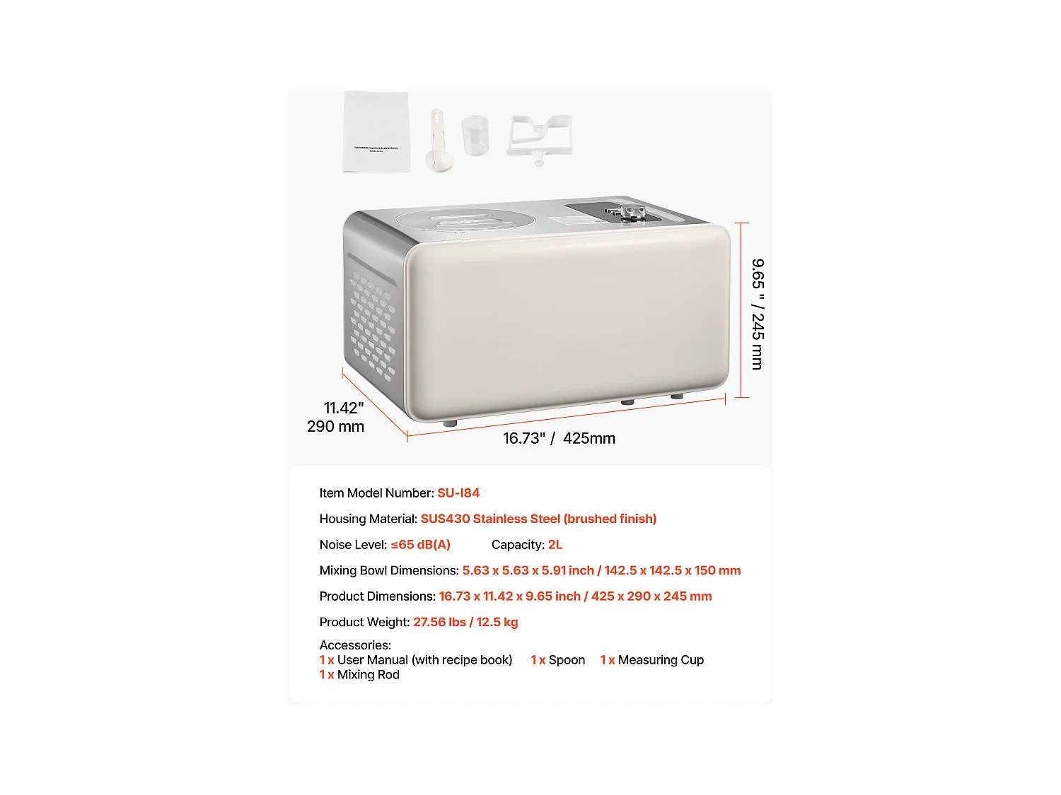 Eismaschine SucceBuy Automatisch Kapazität 2 L, Eisturbine für Sorbet mit Integriertem Kompressor, Elektrische Eismaschine ohne Vorgefrieren