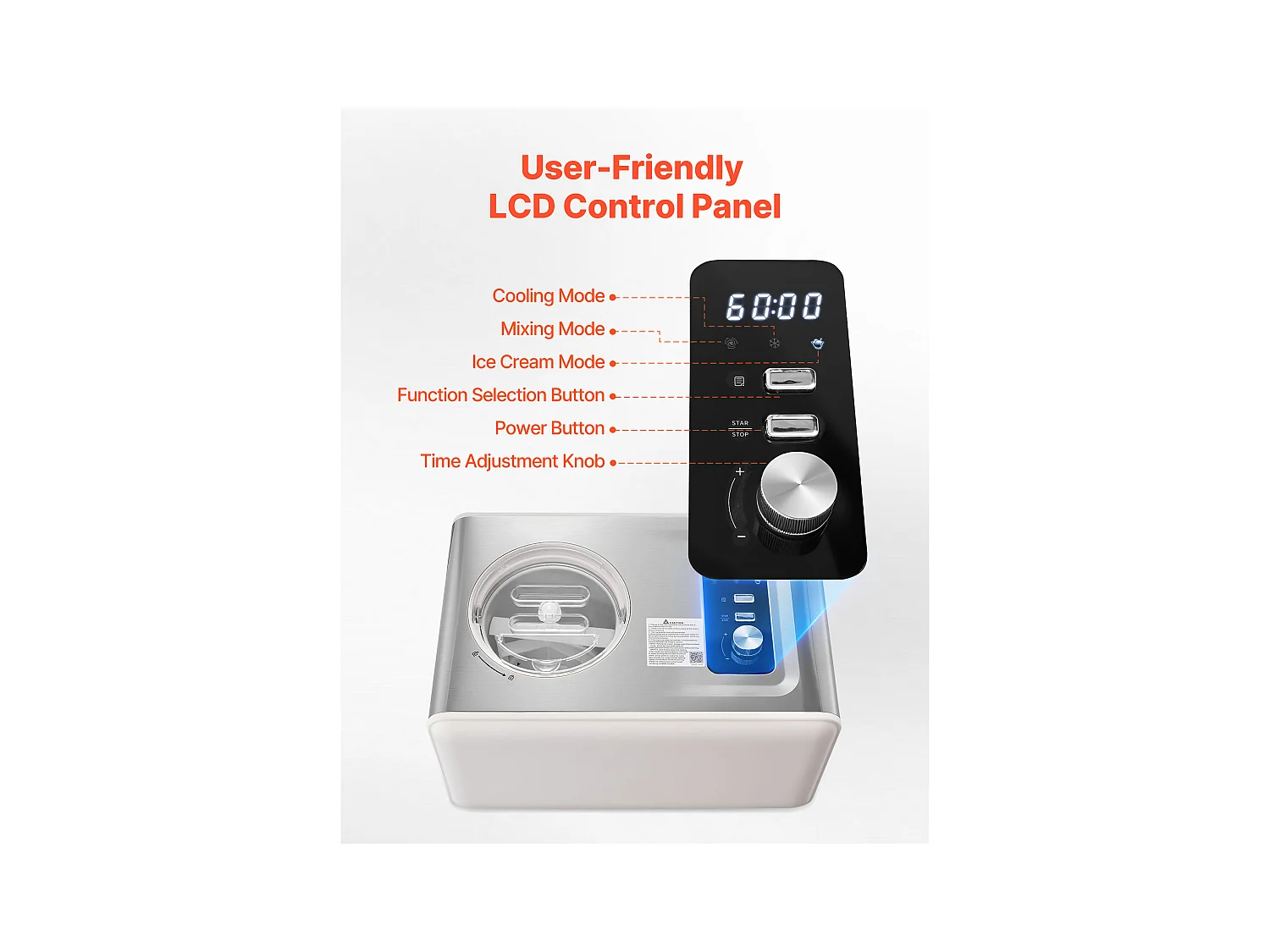 Eismaschine SucceBuy Automatisch Kapazität 2 L, Eisturbine für Sorbet mit Integriertem Kompressor, Elektrische Eismaschine ohne Vorgefrieren