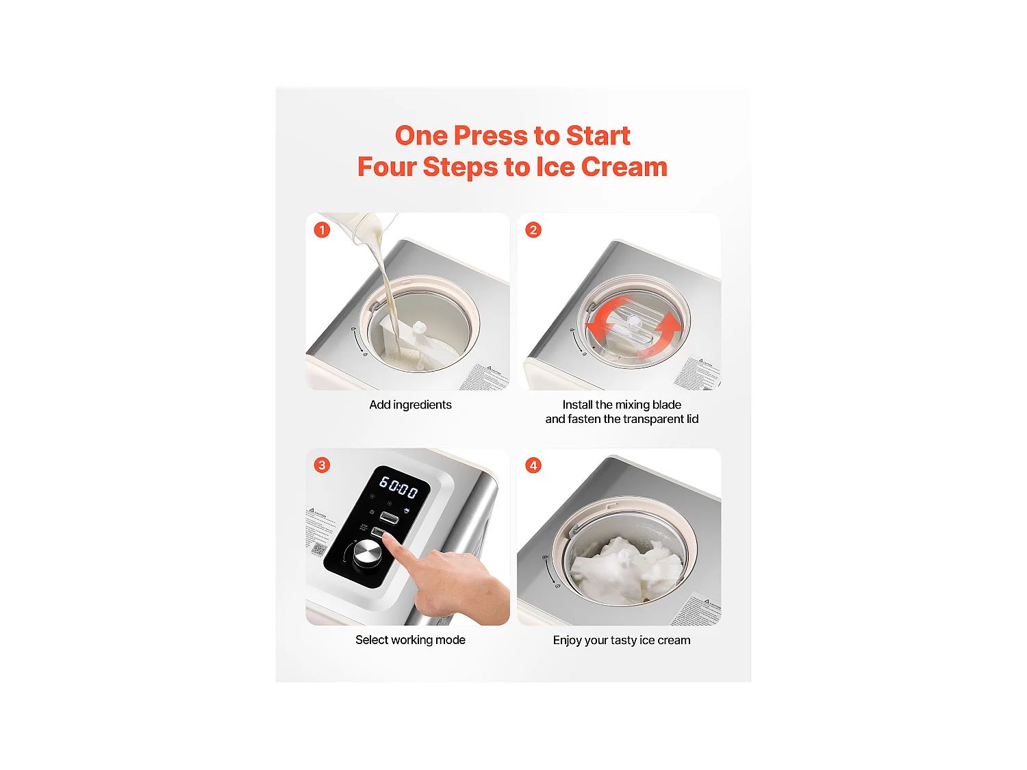 Eismaschine SucceBuy Automatisch Kapazität 2 L, Eisturbine für Sorbet mit Integriertem Kompressor, Elektrische Eismaschine ohne Vorgefrieren