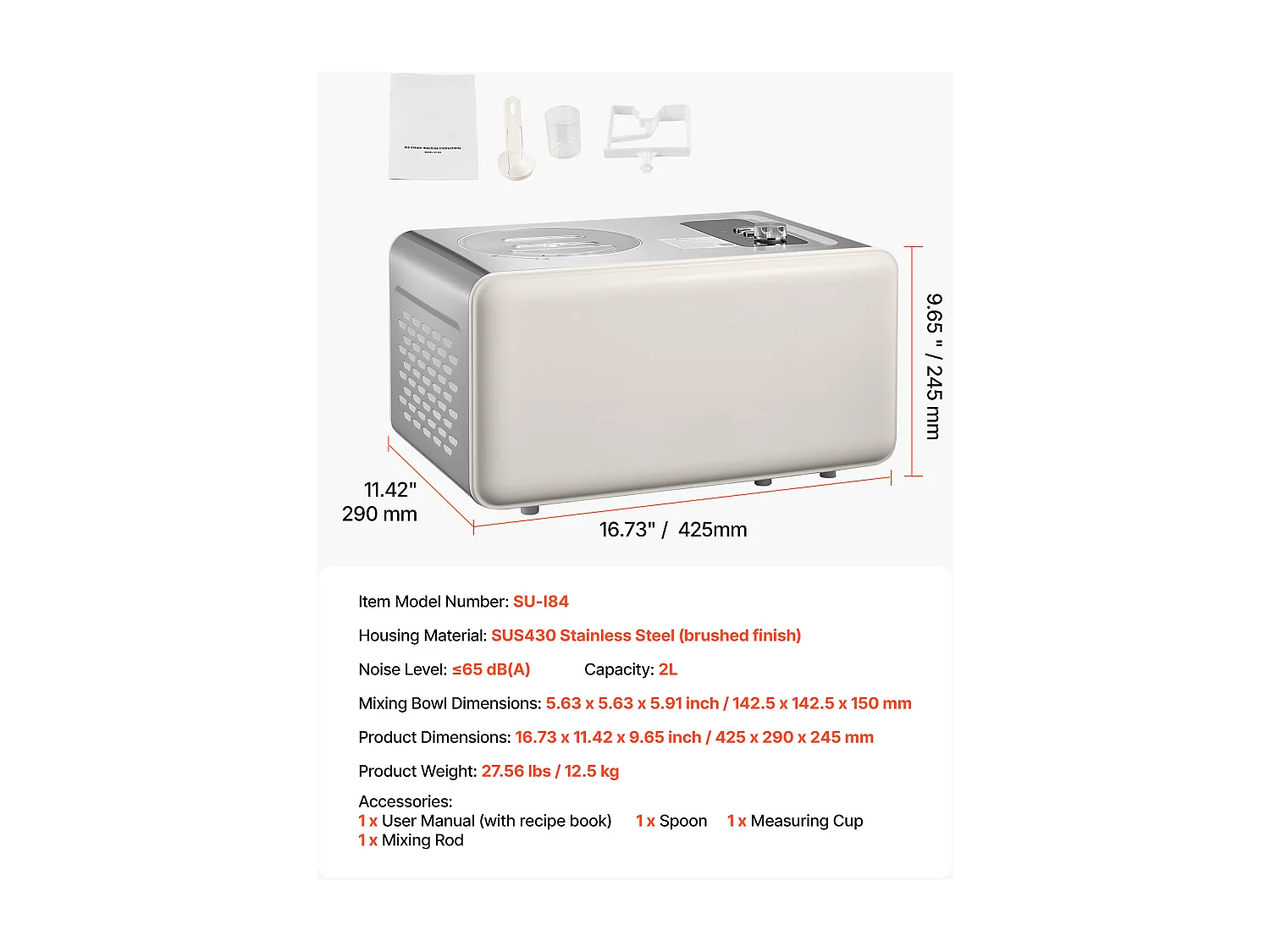 Gelatiera SucceBuy Automatica Capacità di 2 L, Turbina per Gelati Sorbetti con Compressore Integrato, Macchina per Gelati Elettrica senza Precongelazione