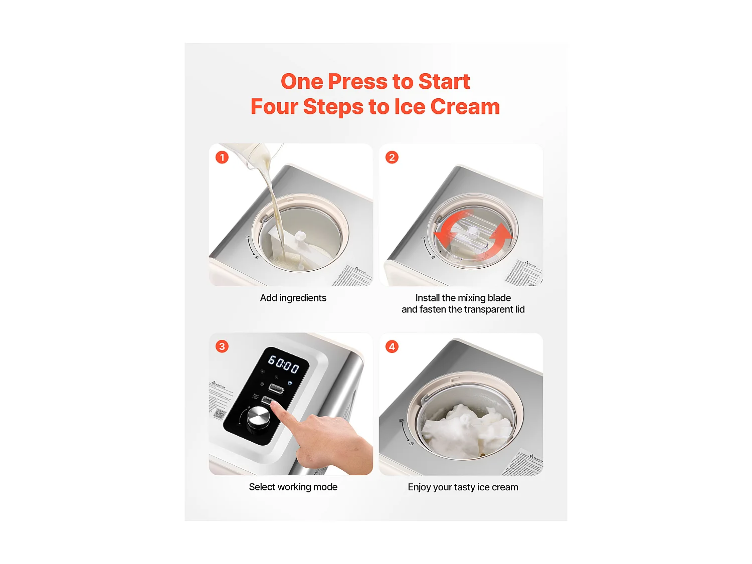 Gelatiera SucceBuy Automatica Capacità di 2 L, Turbina per Gelati Sorbetti con Compressore Integrato, Macchina per Gelati Elettrica senza Precongelazione