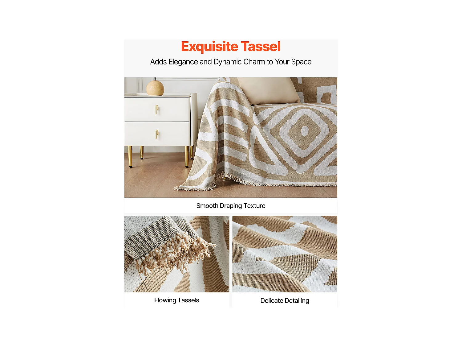 Housse de Canapé SucceBuy de 299 x 181 cm, Couvre Canapé de Style Bohème, Revêtement Antidérapant en Chenille, Lavable et Résistant aux Rayures