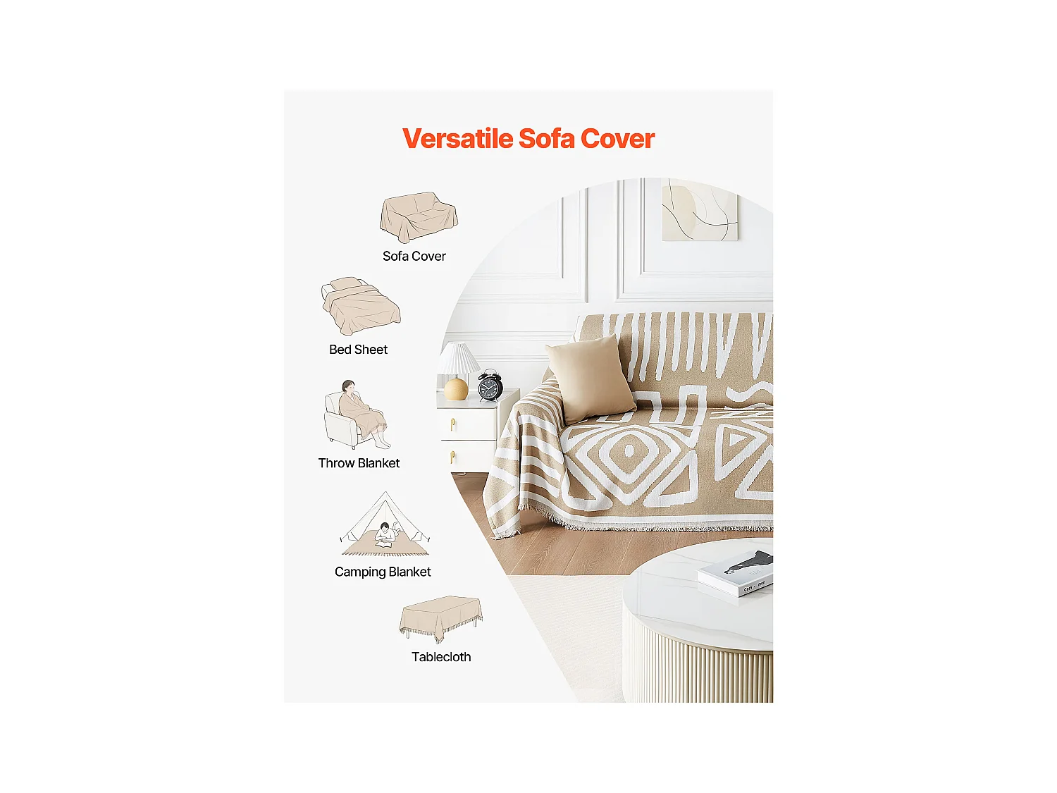 Housse de Canapé SucceBuy de 299 x 181 cm, Couvre Canapé de Style Bohème, Revêtement Antidérapant en Chenille, Lavable et Résistant aux Rayures