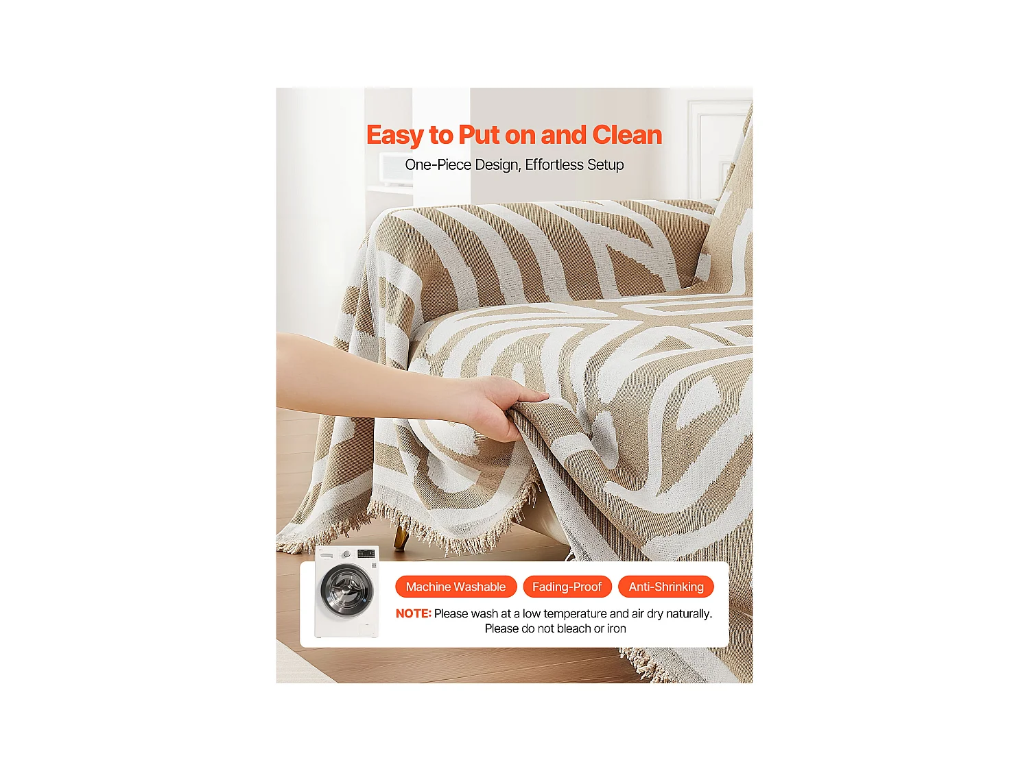 Pokrowiec na Sofę SucceBuy o 299 x 181 cm, Pokrowiec na Sofę w Stylu Bohème, Powłoka Antypoślizgowa z Szyfonu, Zmywalny i Odporny na Zarysowania