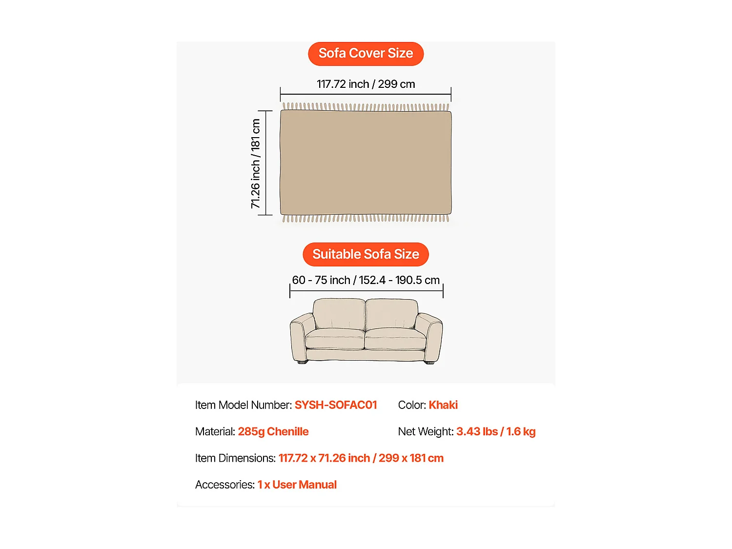 Housse de Canapé SucceBuy de 299 x 181 cm, Couvre Canapé de Style Bohème, Revêtement Antidérapant en Chenille, Lavable et Résistant aux Rayures