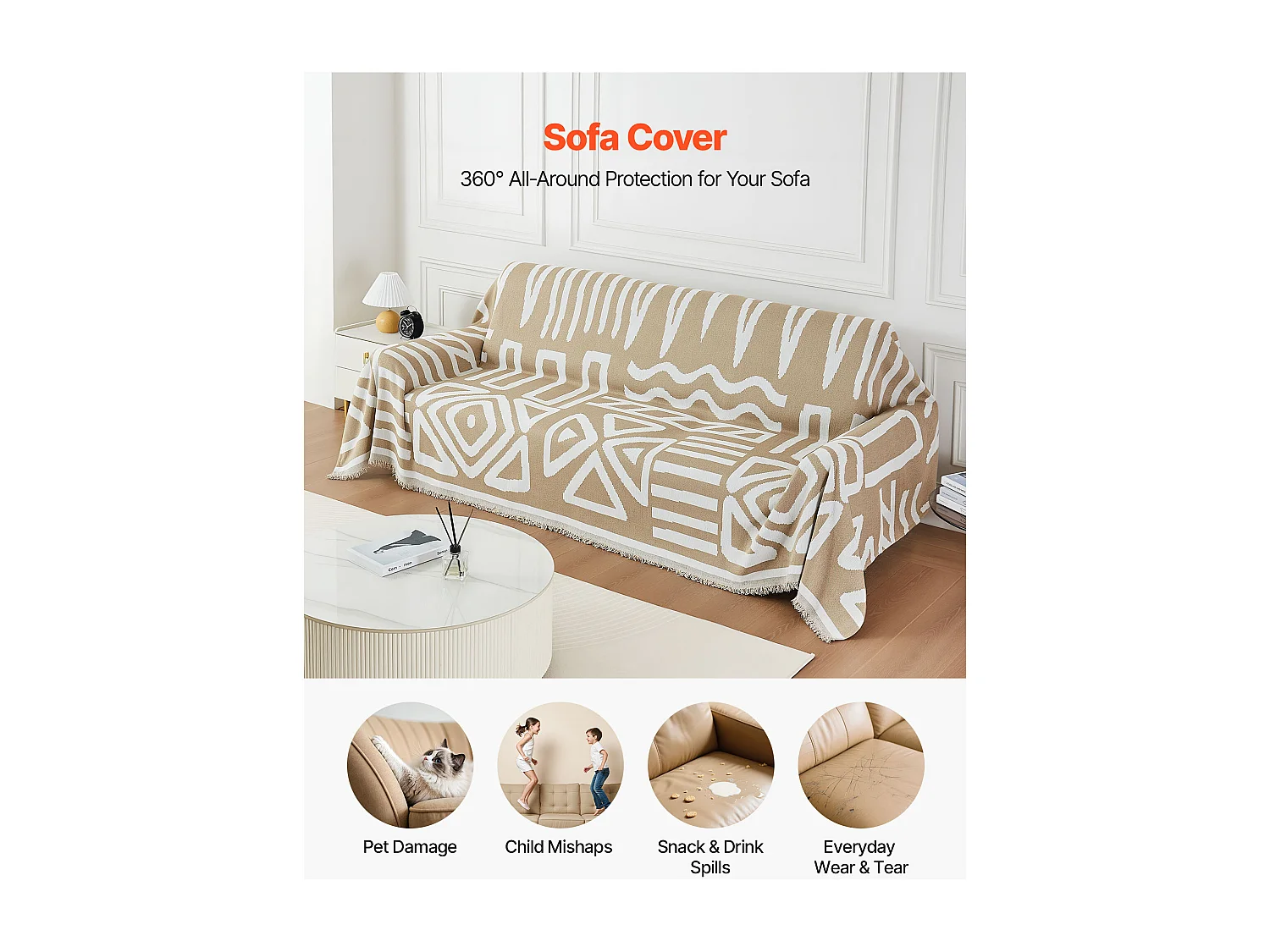 Housse de Canapé SucceBuy de 299 x 181 cm, Couvre Canapé de Style Bohème, Revêtement Antidérapant en Chenille, Lavable et Résistant aux Rayures