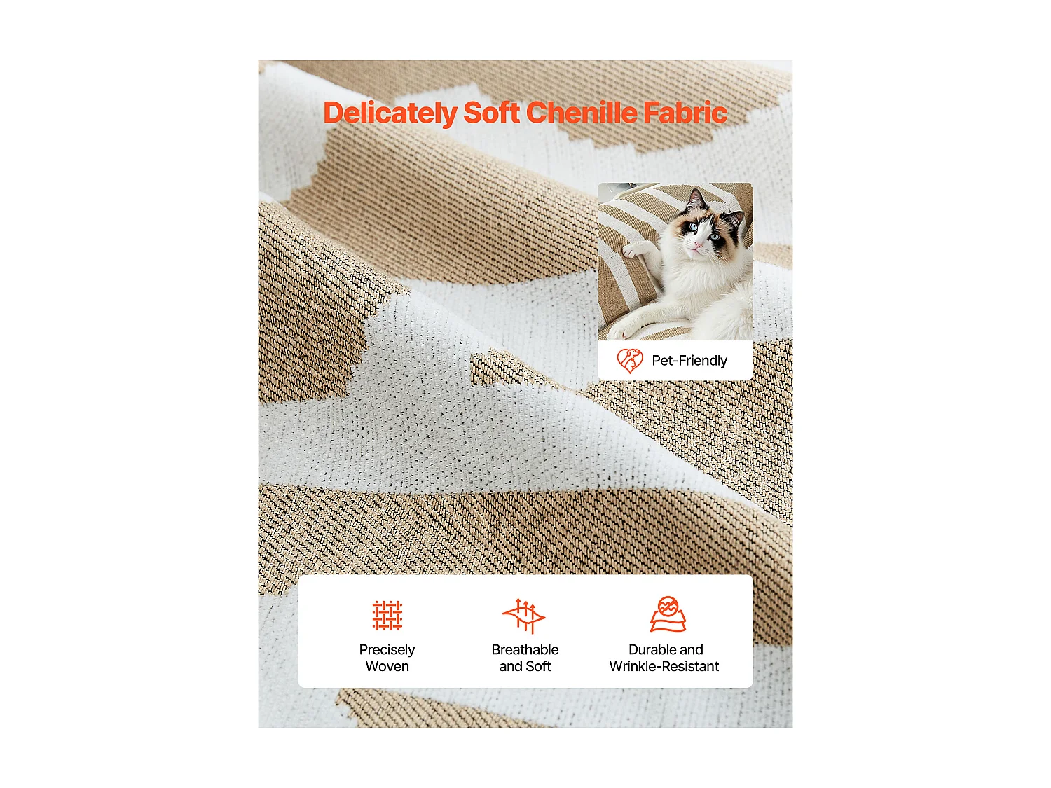 Housse de Canapé SucceBuy de 299 x 181 cm, Couvre Canapé de Style Bohème, Revêtement Antidérapant en Chenille, Lavable et Résistant aux Rayures