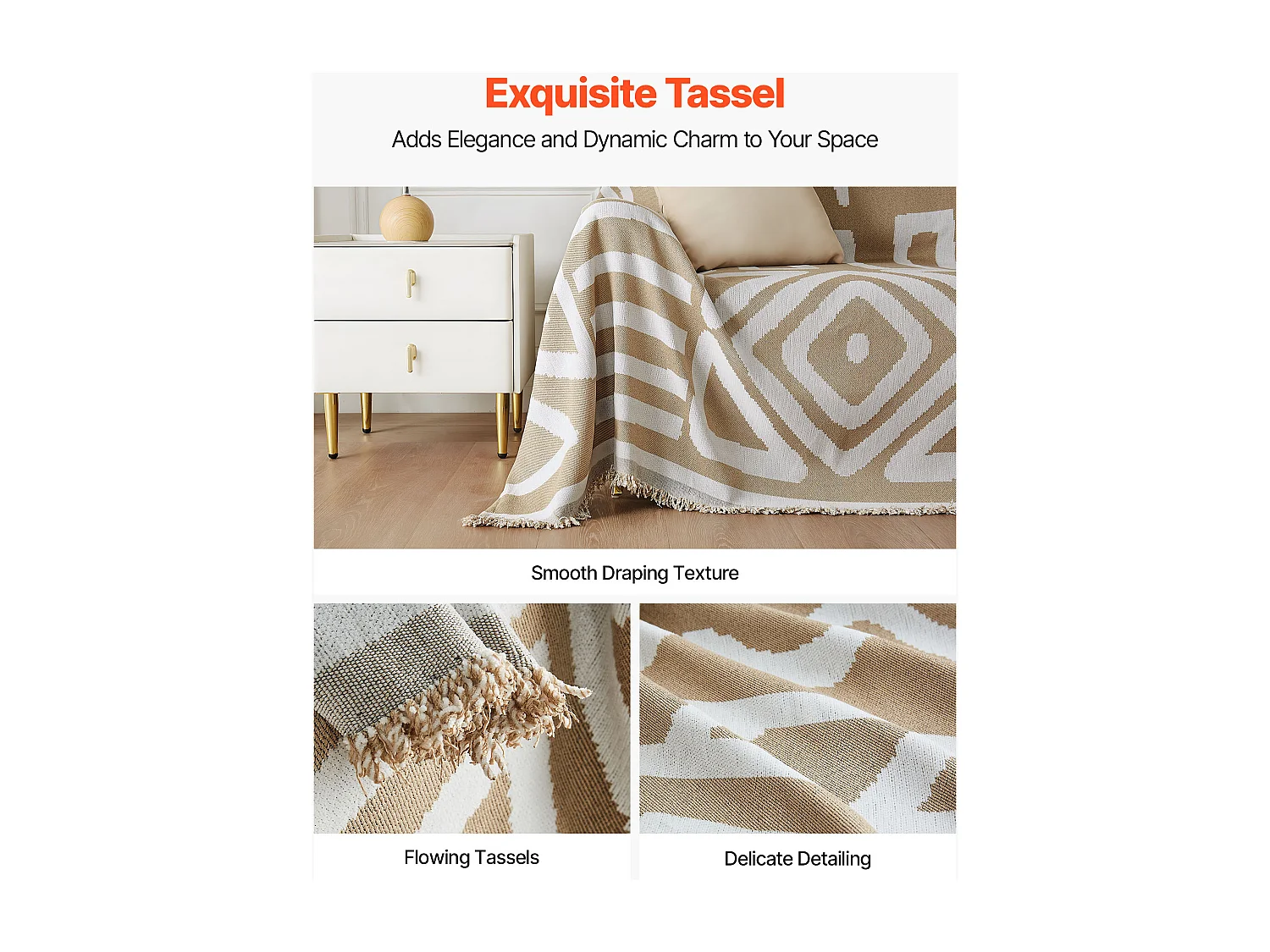 Housse de Canapé SucceBuy de 299 x 181 cm, Couvre Canapé de Style Bohème, Revêtement Antidérapant en Chenille, Lavable et Résistant aux Rayures