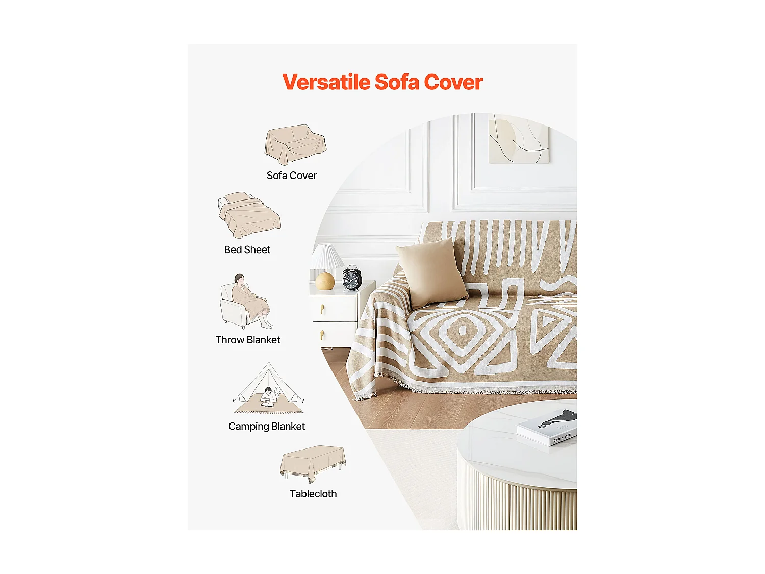 Housse de Canapé SucceBuy de 299 x 181 cm, Couvre Canapé de Style Bohème, Revêtement Antidérapant en Chenille, Lavable et Résistant aux Rayures