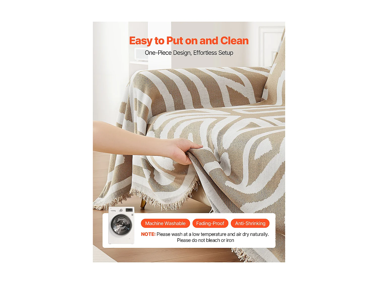 Housse de Canapé SucceBuy de 299 x 181 cm, Couvre Canapé de Style Bohème, Revêtement Antidérapant en Chenille, Lavable et Résistant aux Rayures