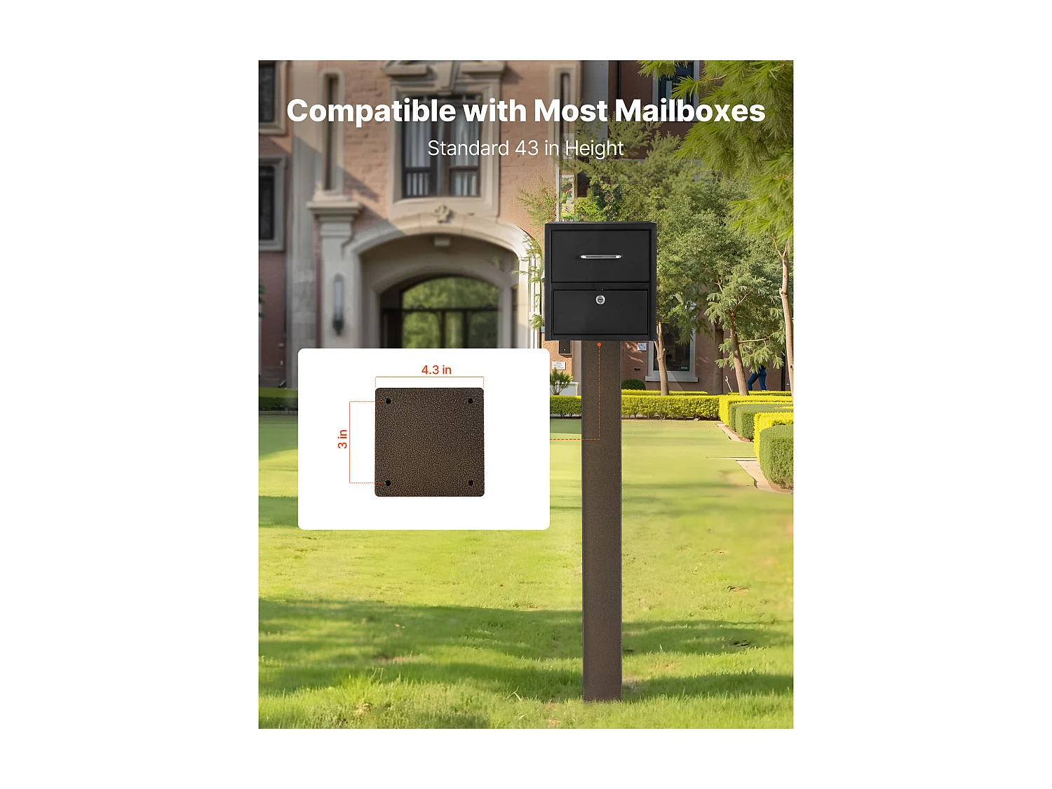 Poste de Buzón SucceBuy, 109,4 x 11 x 11 cm, Soporte de Buzón Empotrado de Acero con Revestimiento en Polvo, Kit de Poste Metálico