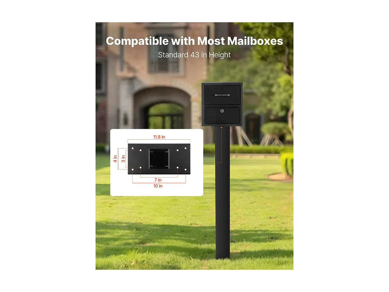 Poste de Buzón SucceBuy, 109,4 x 30 x 15 cm, Soporte de Buzón Empotrado Acero Revestimiento en Polvo, con Placa Universal