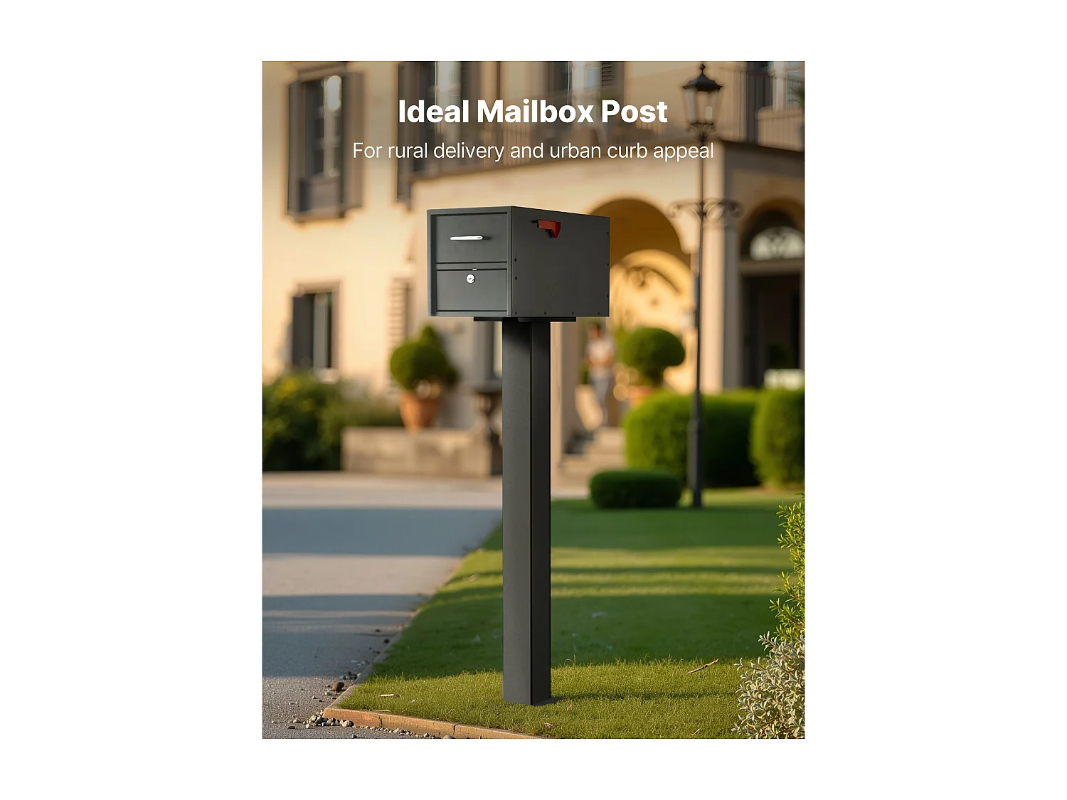 Poste de Caixa de Correio SucceBuy, 109,4 x 30 x 15 cm, Suporte de Caixa de Correio Embutido Aço Revestimento a Pó, com Placa Universal